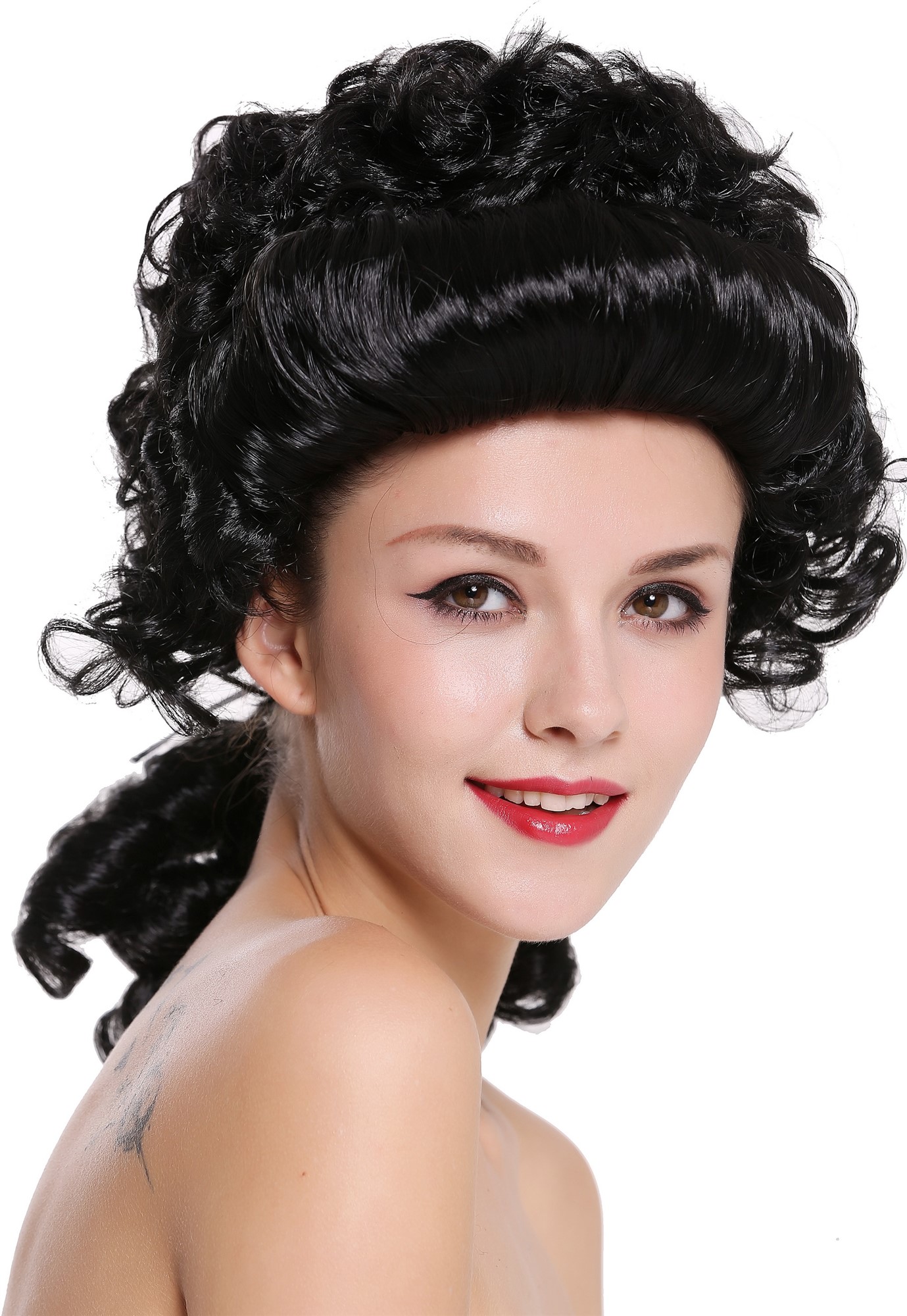 Man Lady Party Wig Baroque noble aristocrat lord curls long ponytail black 91019, view 5, WIG ME UP: Your Perücken Online Shop Party Wig, Men, Black, curled, shoulder-length