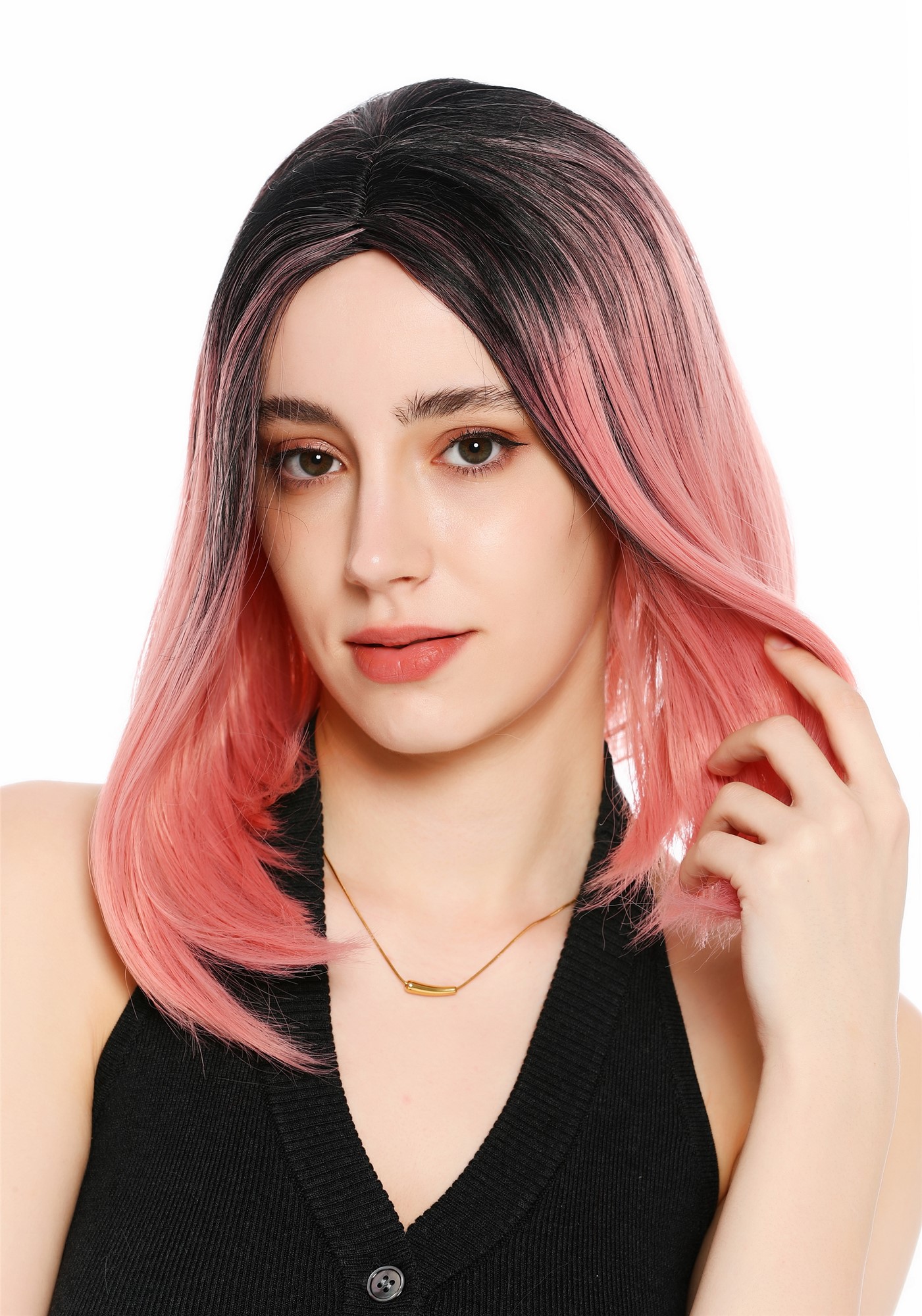 Perücke Damen Mittelscheitel schulterlang glatt Ombre Schwarz Rosa Pink GFW3977-1TT2312