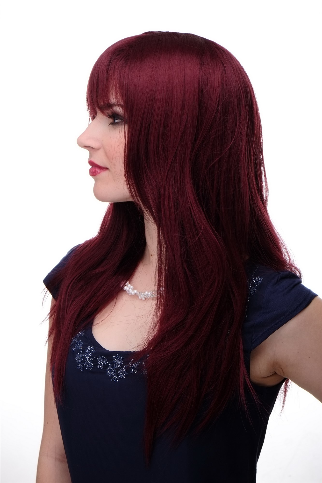 Lady women wig medium long straight sleek fringe bangs garnet aubergine red 3280, view 2, WIG ME UP: Your Perücken Online Shop Quality Wigs, Ladies, garnet red, straight, long