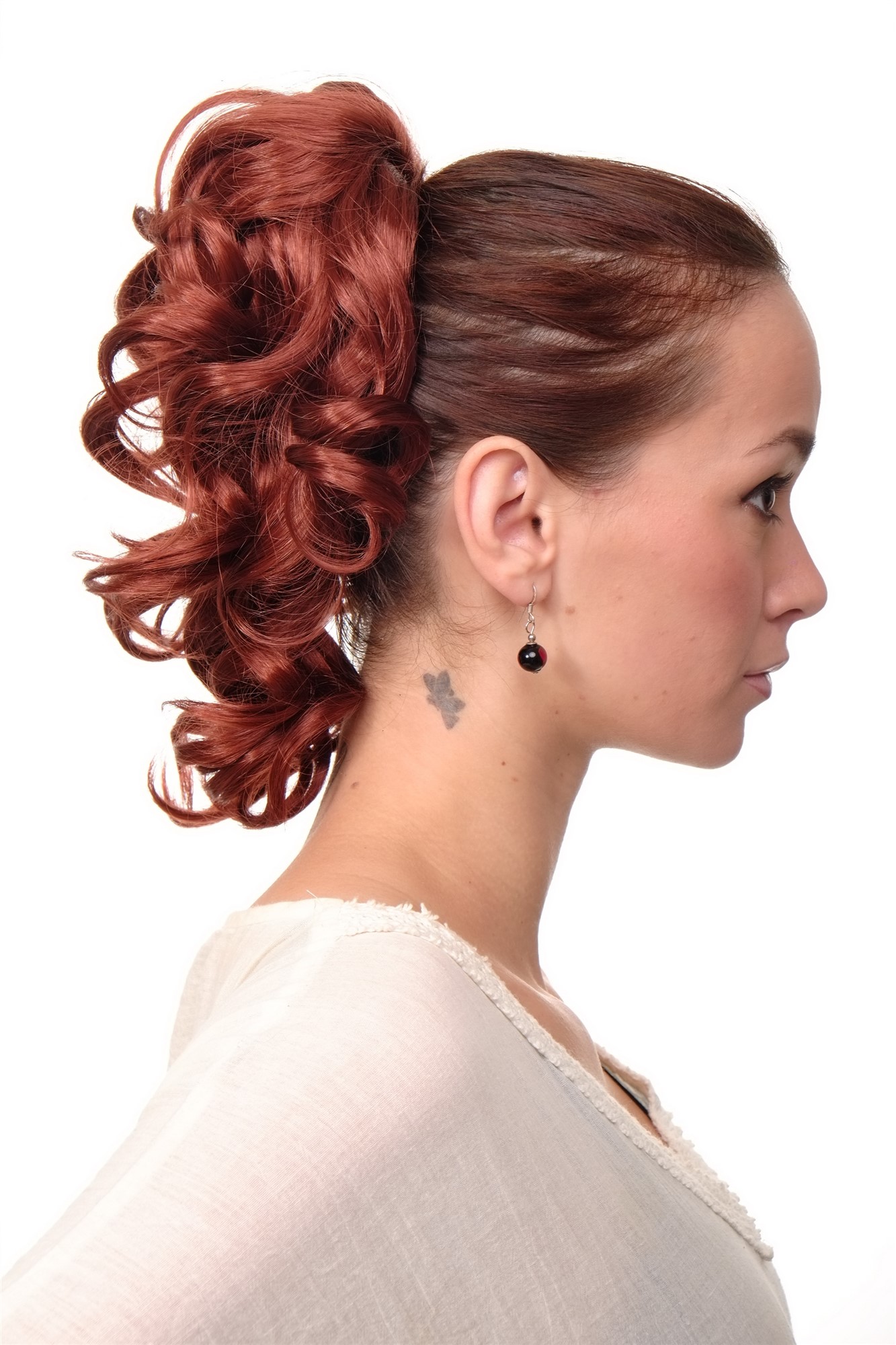 Ponytails, dark copper red, wavy, shoulder-length