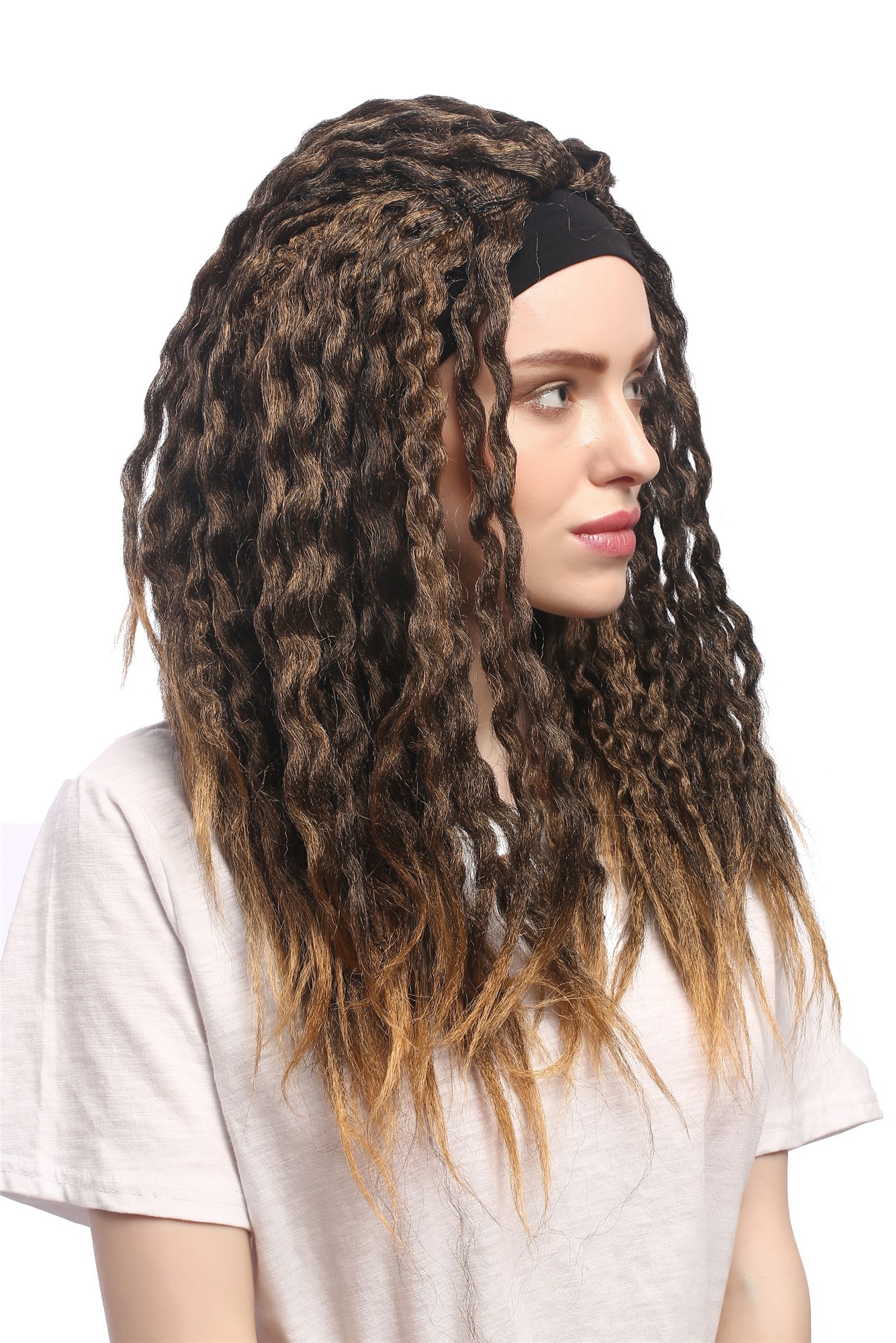 günstige Party Perücke, Perücke Rasta Dreads Jamaica Afro Braun Blond 90837-ZA36TZA103, Vorderansicht, WIG ME UP: Ihr Perücken Online Shop lockige Party Perücke Braun lange Haare Unisex