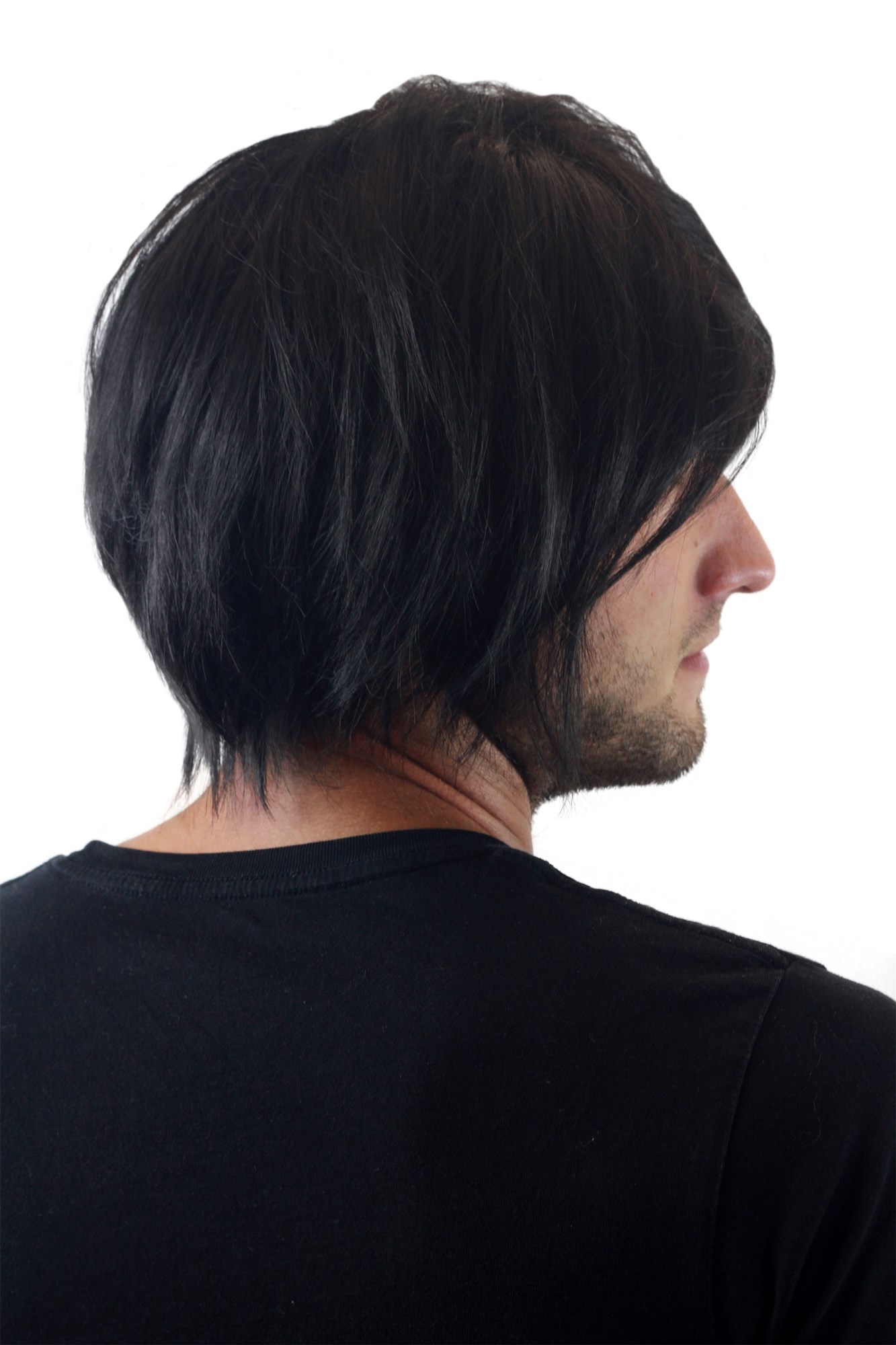 hochwertige Qualitätsperücken, Herrenperücke Mittellang schwarz Seitenscheitel GFW895-1B, Ansicht 3, WIG ME UP: Ihr Perücken Online Shop glatte Tressen-Perücke Samtschwarz kurze Haare für Herren