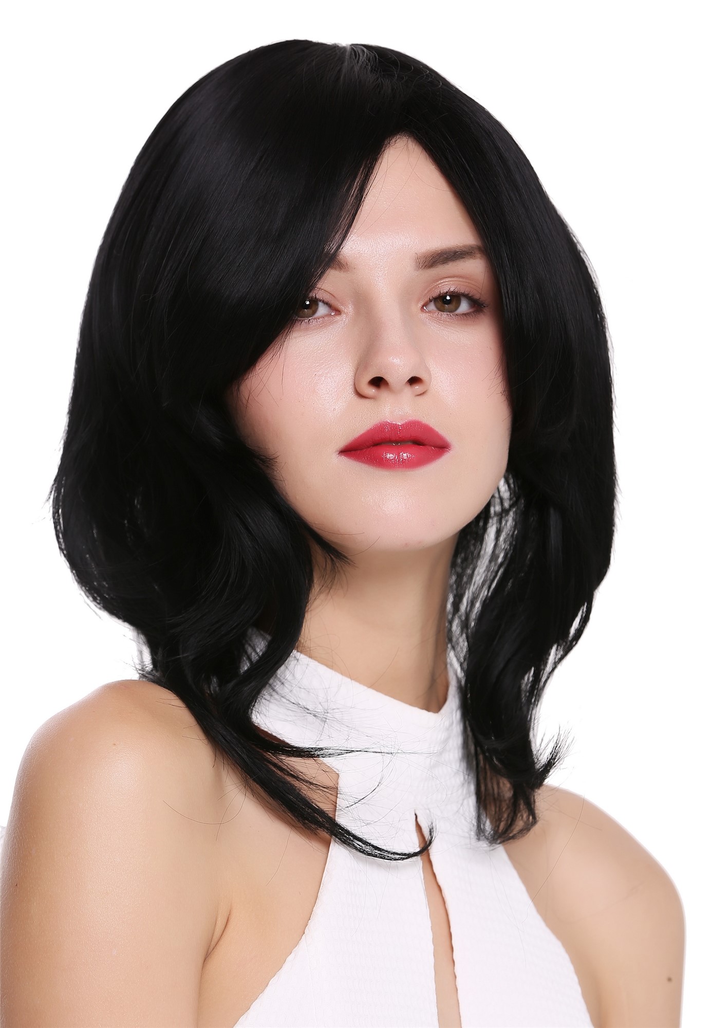 Lady women wig shoulder length voluminous wavy parting black SA089, view 3, WIG ME UP: Your Perücken Online Shop Quality Wigs, Ladies, Black, wavy, shoulder-length