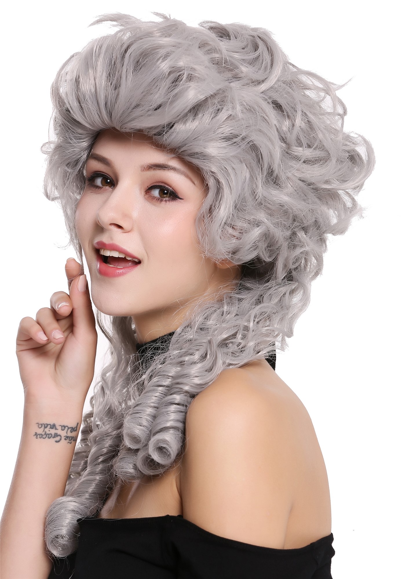 Lady Wig historic Baroque Victorian grey gray noble spiral curls ringlets DH1009, view 2, WIG ME UP: Your Perücken Online Shop Party Wig, Ladies, Grey, curled, shoulder-length