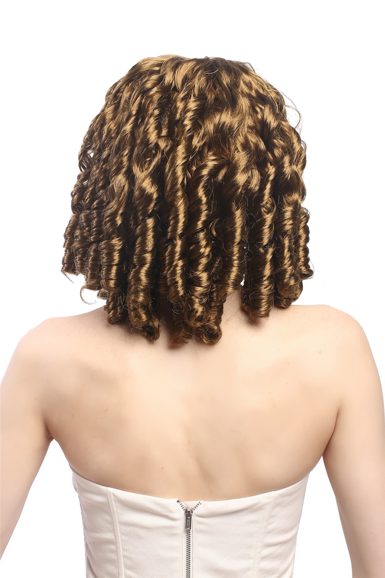 günstige Party Perücke, Perücke Spirallocken Gold-Braun Barock Mittelscheitel 90900-ZA90, Ansicht 4, WIG ME UP: Ihr Perücken Online Shop lockige Party Perücke Braun schulterlange Haare für Damen