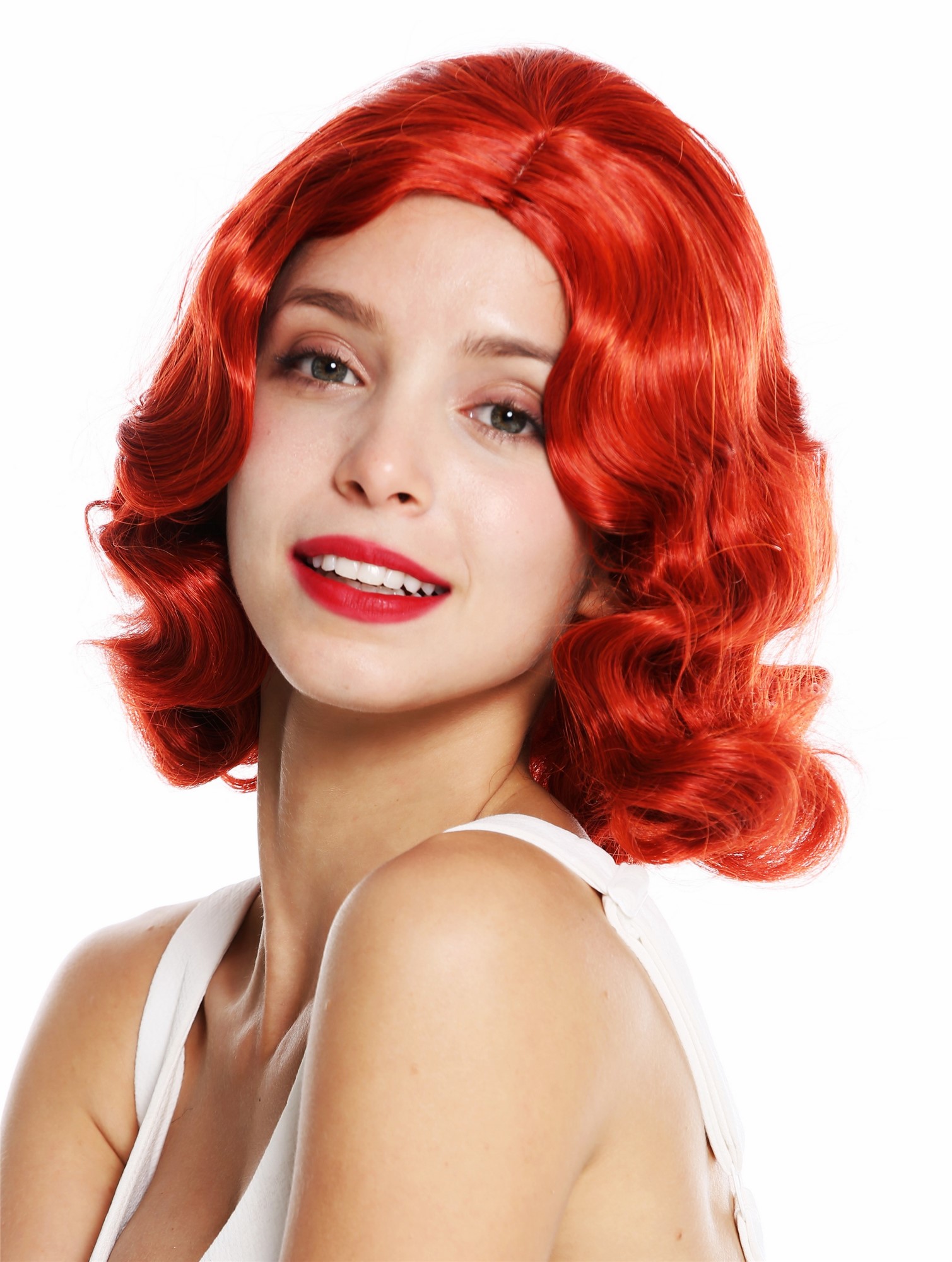 Lady wig 20's swing jazzy Charleston Chicago middle parting wavy red GFW1726, front view, WIG ME UP: Your Perücken Online Shop Quality Wigs, Ladies, fire red, wavy, short