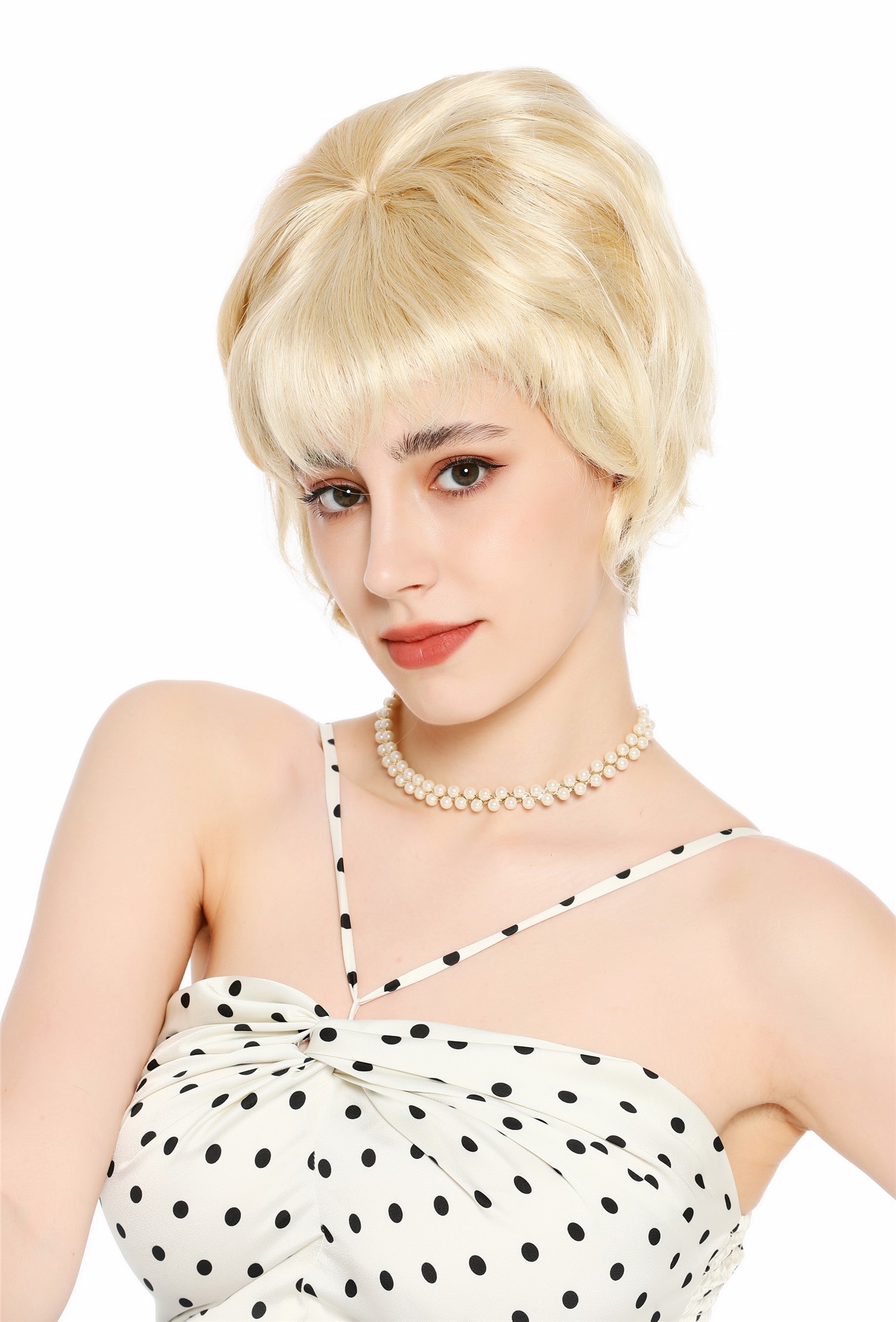 Perücke Damen Retro 50er 60er Beehive hochtoupiert kurz Pony Hellblond Mix VK-65-LG26T613