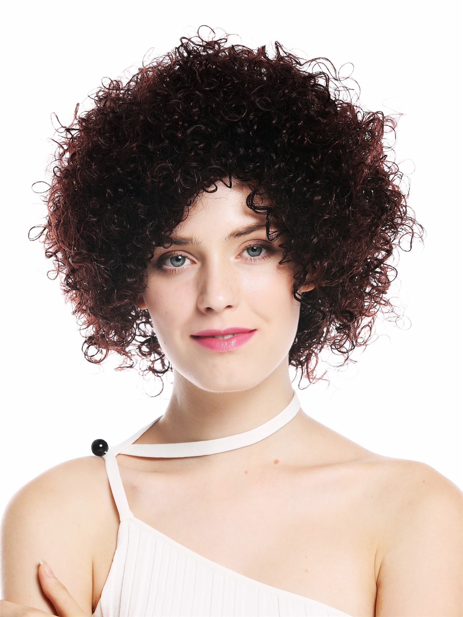 hochwertige Qualitätsperücken, Perücke kurz voluminös gelockt Mahagoni Braun Mix VK-11-2T33, Vorderansicht, WIG ME UP: Ihr Perücken Online Shop lockige Tressen-Perücke Braun-Mix kurze Haare für Damen