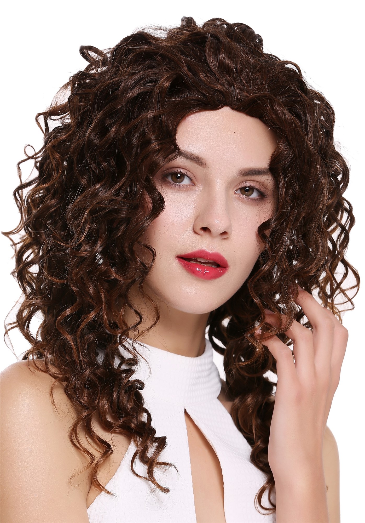 hochwertige Qualitätsperücken, Halbperücke 3/4 Perücke lang gelockt kastanie braun AG-2T30, Ansicht 2, WIG ME UP: Ihr Perücken Online Shop lockige Tressen-Perücke mit Gummizug Schwarzbraun-Kupferbraun-Mix lange Haare für Damen