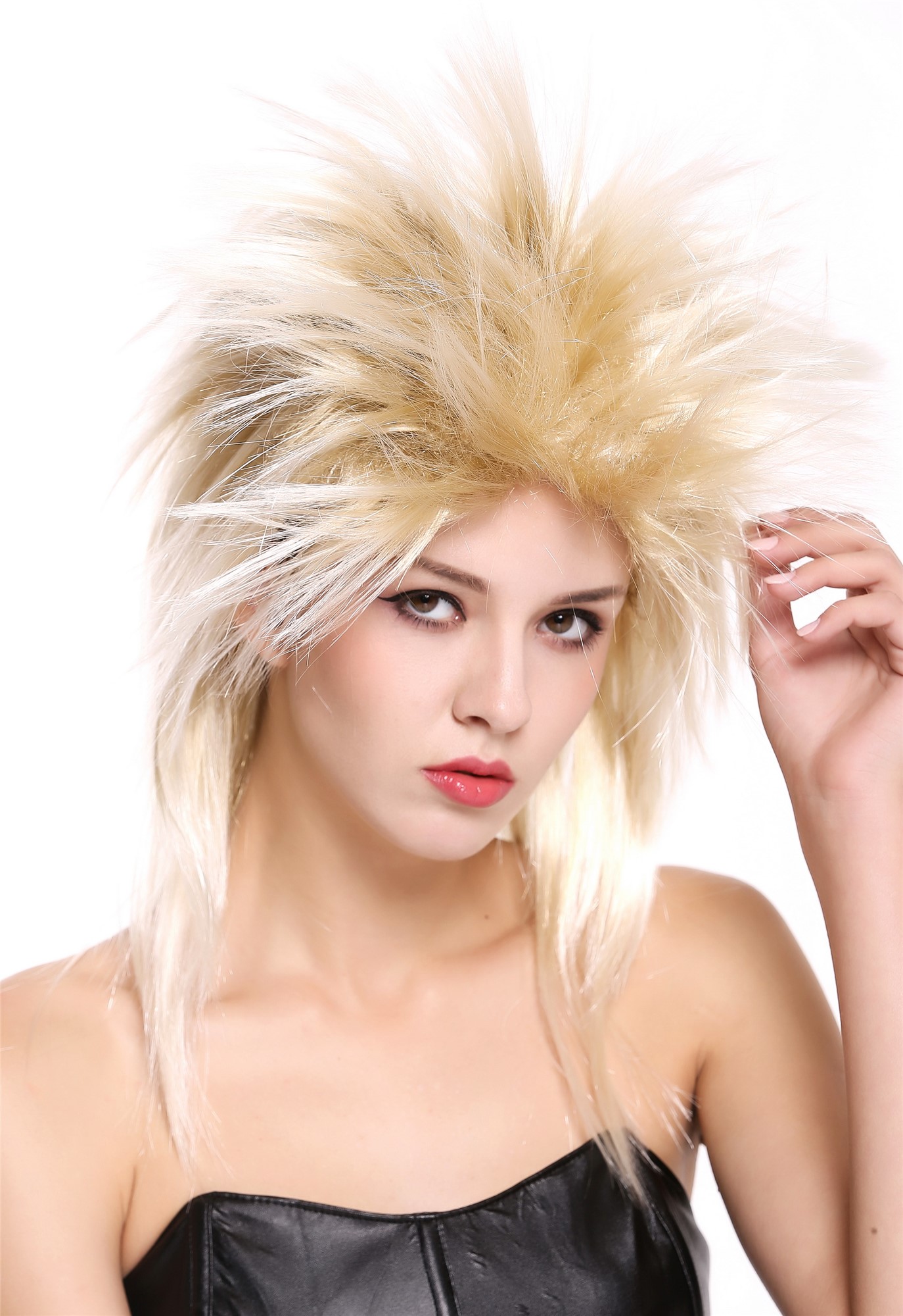 Men & Ladies Party Wig 80s Punk Wave Pop Star Blond Mix 90891-ZA89TZA88, front view, WIG ME UP: Your Perücken Online Shop Party Wig, Unisex, gold-ash blonde-light blonde mix, straight, shoulder-length