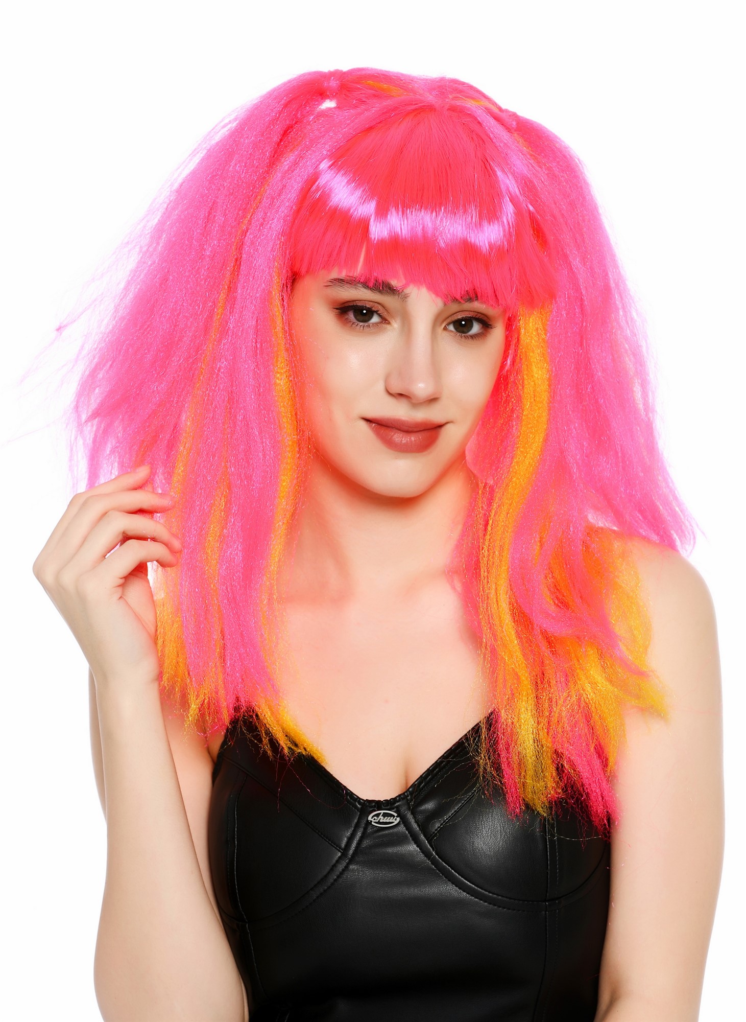 wellige Party-Perücke Rosa-Gelb-Mix 60 cm lange Perücke für Damen