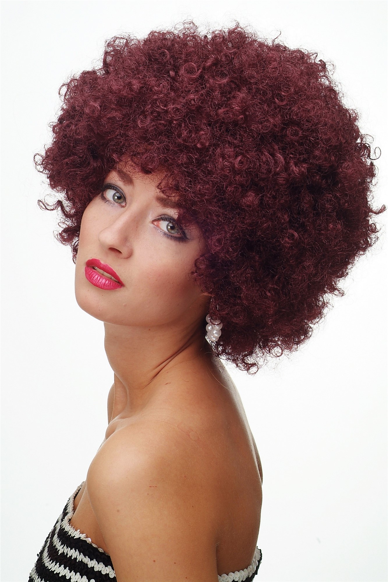 Party/Fancy Dress/Halloween WIG gigantic super volume aubergine RED disco AFRO funky huge HAIR!, view 2, WIG ME UP: Your Perücken Online Shop Party Wig, Unisex, eggplant red, curled, short
