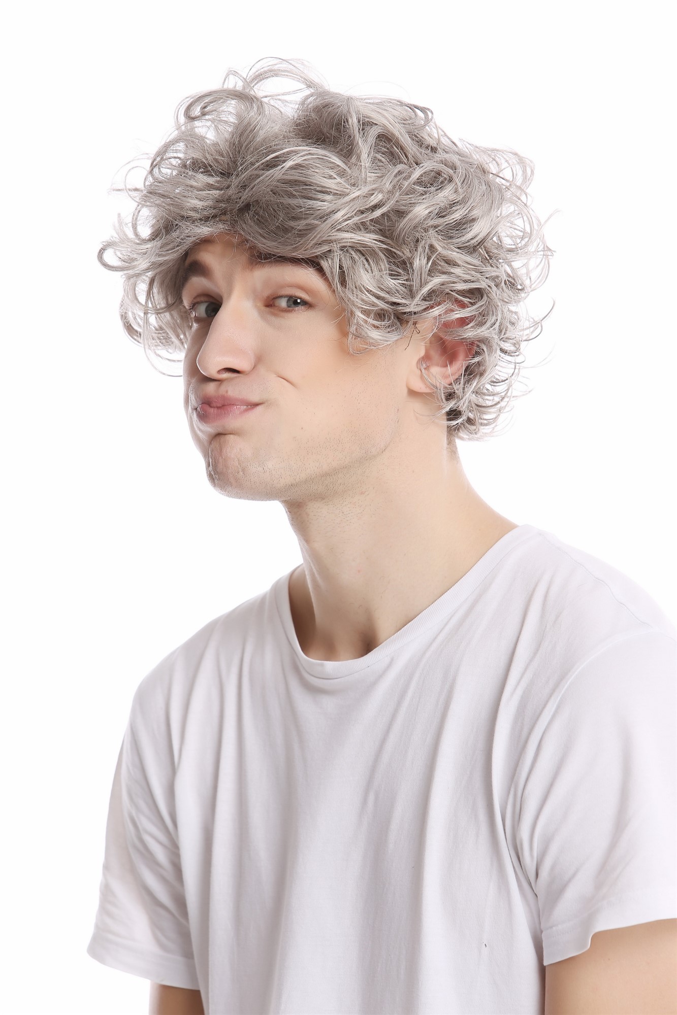 hochwertige Qualitätsperücken, Perücke kurz wild Locken grau meliert GFW963-51, Ansicht 2, WIG ME UP: Ihr Perücken Online Shop lockige Tressen-Perücke Hellgrau kurze Haare für Herren