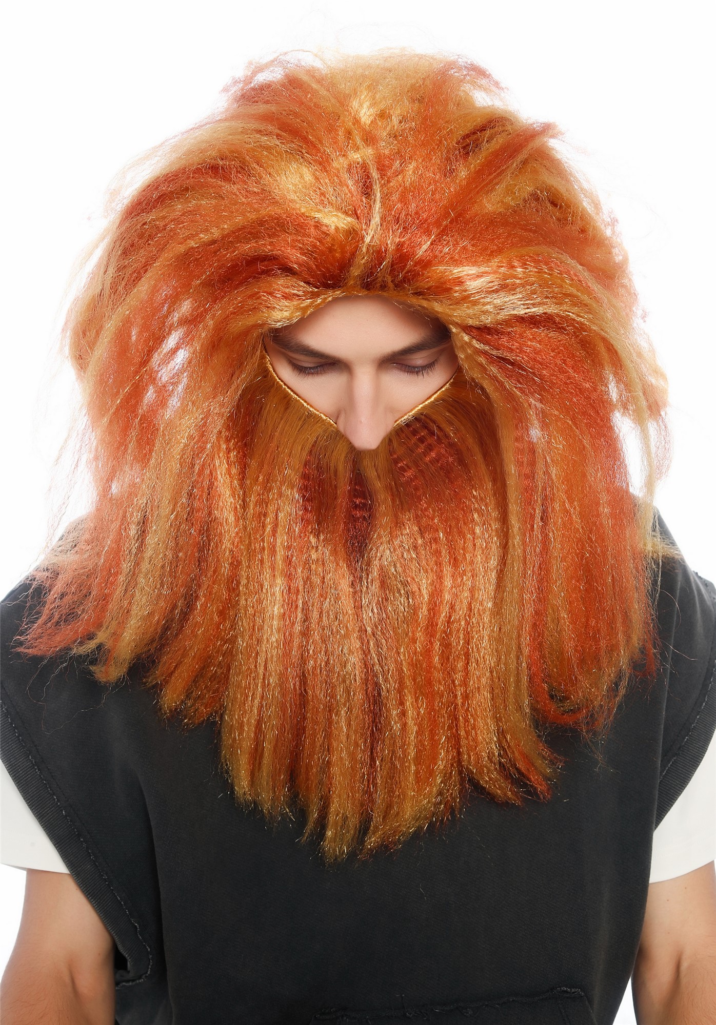 wellige Party-Perücke Rostrot-Goldblond-Mix 55 cm lange Perücke für Herren