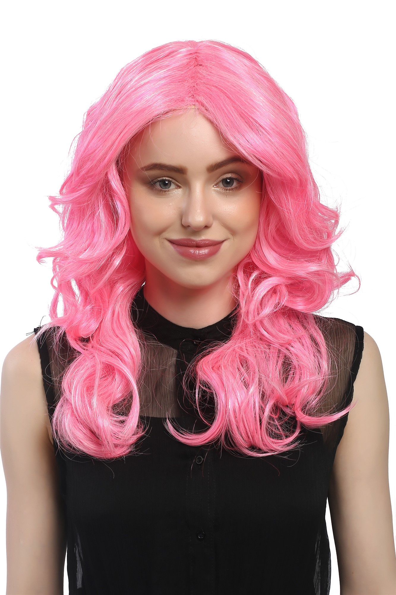 günstige Party Perücke, Perücke Volumen Wellig Mittelscheitel Pink 91260-ZAC5-ZA60, Ansicht 4, WIG ME UP: Ihr Perücken Online Shop wellige Party Perücke Rosa lange Haare für Damen
