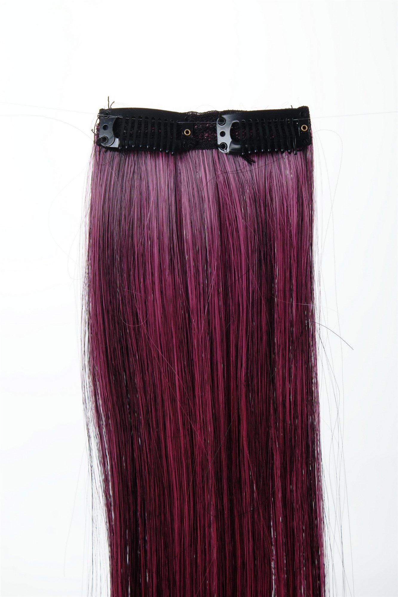 2 Clips Extension Strähne glatt 45 cm Ombre Rot YZF-P2S18P-1BTT2124, Ansicht 3, WIG ME UP: Ihr Perücken Online Shop glatte Extensions Samtschwarz-Neonrosa-Mix 45 cm lang