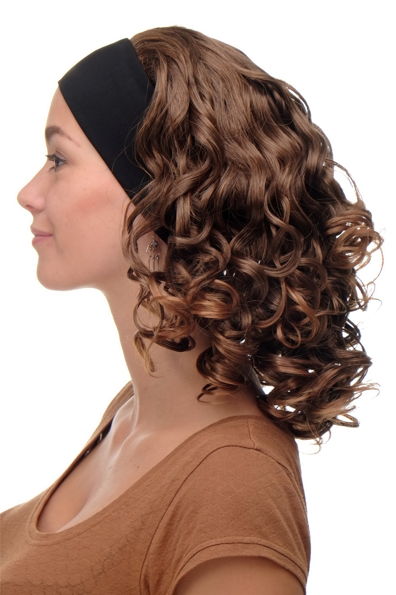 lockige Tressen-Perücke mit Stirnband Braun-Blond-Mix schulterlange Haare für Damen