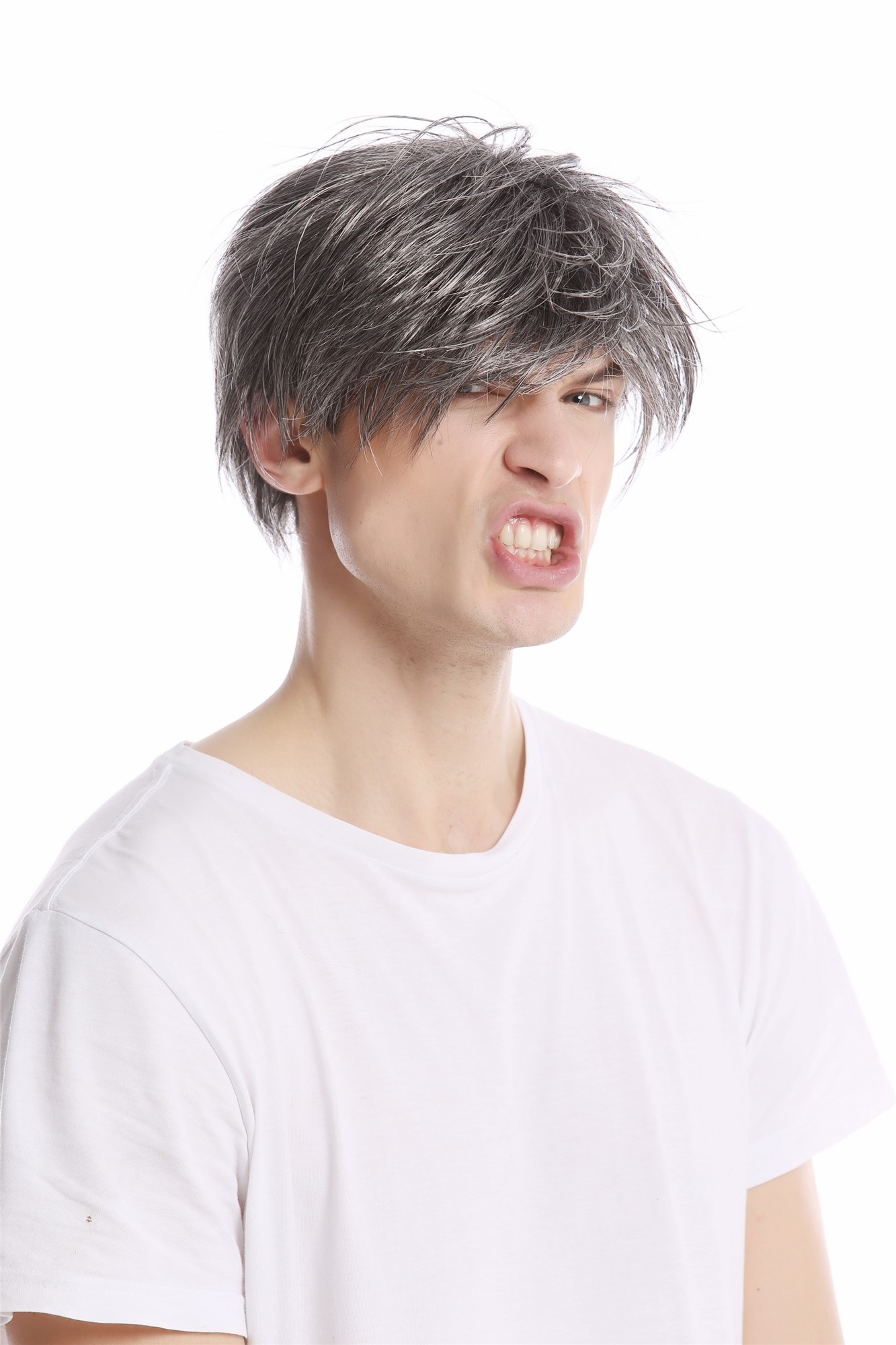 Men Gents Wig short casual to wild backcombed teased up youthful modern look dark grey gray, view 4, WIG ME UP: Your Perücken Online Shop Quality Wigs, Men, dark brown-gray mix, straight, short