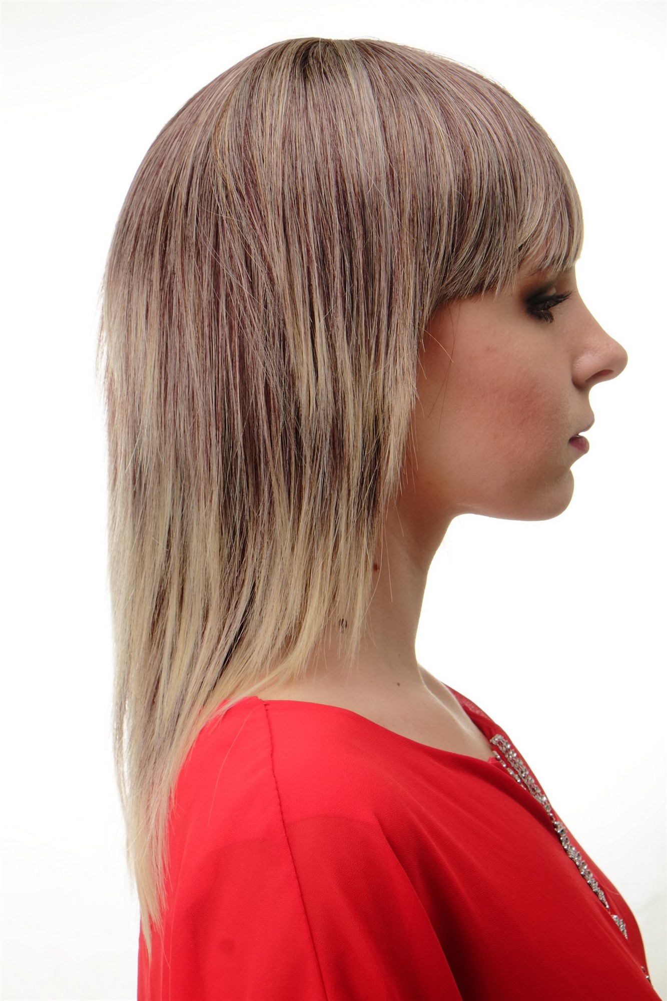 hochwertige Qualitätsperücken, Perücke Schulterlang Pony Braun Blond Gesträhnt GFW2203-99JT613E, Ansicht 3, WIG ME UP: Ihr Perücken Online Shop glatte Tressen-Perücke mit Kopfhaut-Imitat Rotbraun-Lichtblond-Mix schulterlange Haare für Damen