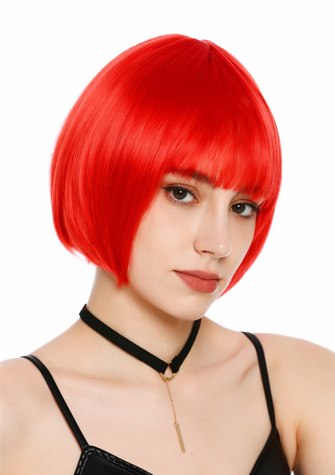 Damenperücke kurz Bob Pony glatt leuchtendes Rot SZL0751-DHT113