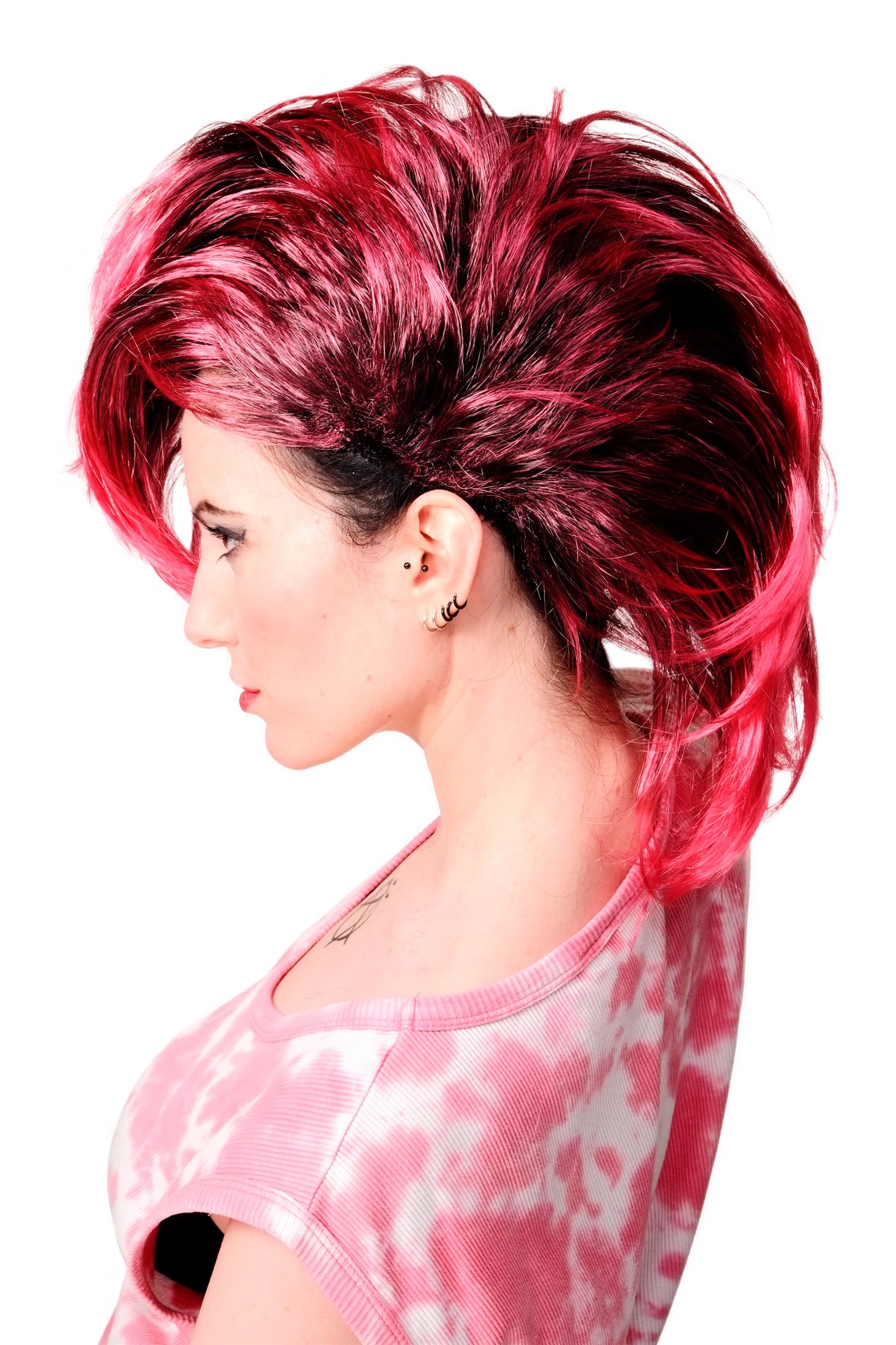 Party/Fancy Dress/Halloween Wig Mohawk 80ies Wave Glam Punk Black & Pink, front view, WIG ME UP: Your Perücken Online Shop Party Wig, Unisex, black and pink, wavy, shoulder-length