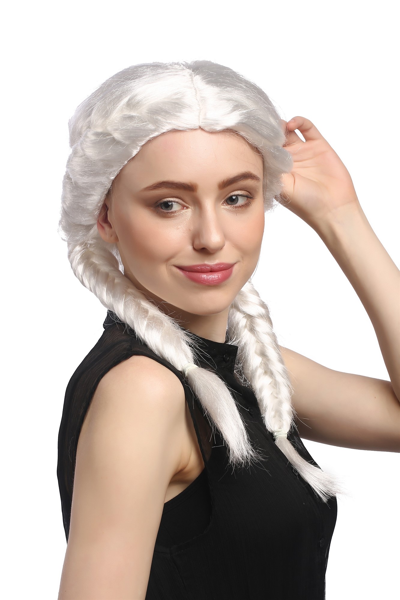 Party Wig, Ladies, White, Braided, shoulder-length