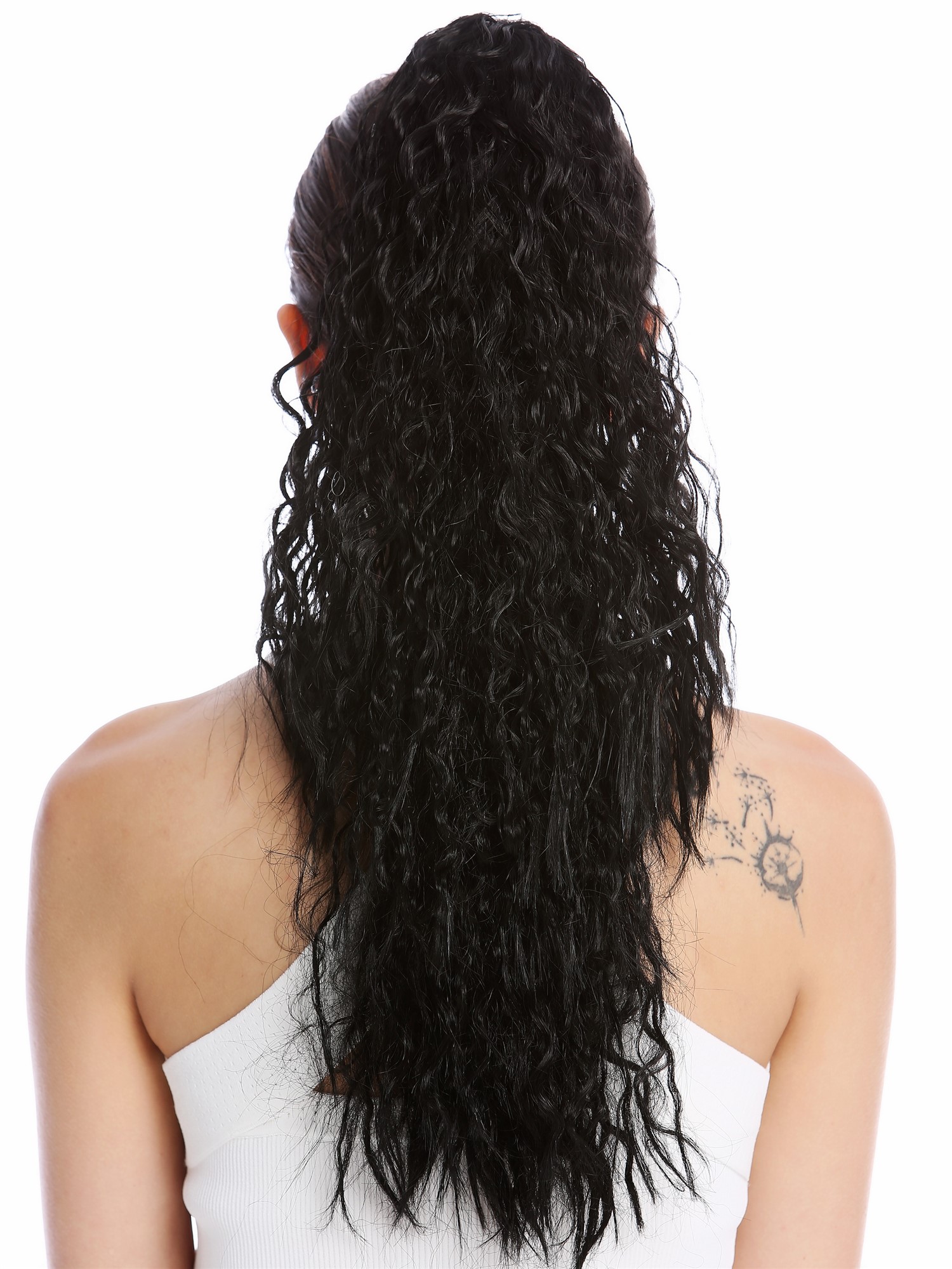 hochwertiger Zopf Pferdeschwanz Lang Lockig Krepplocken Schwarz N461-V-1, Ansicht 2, WIG ME UP: Ihr Perücken Online Shop lockiges Zopf-Haarteil Schwarz 55 cm lang