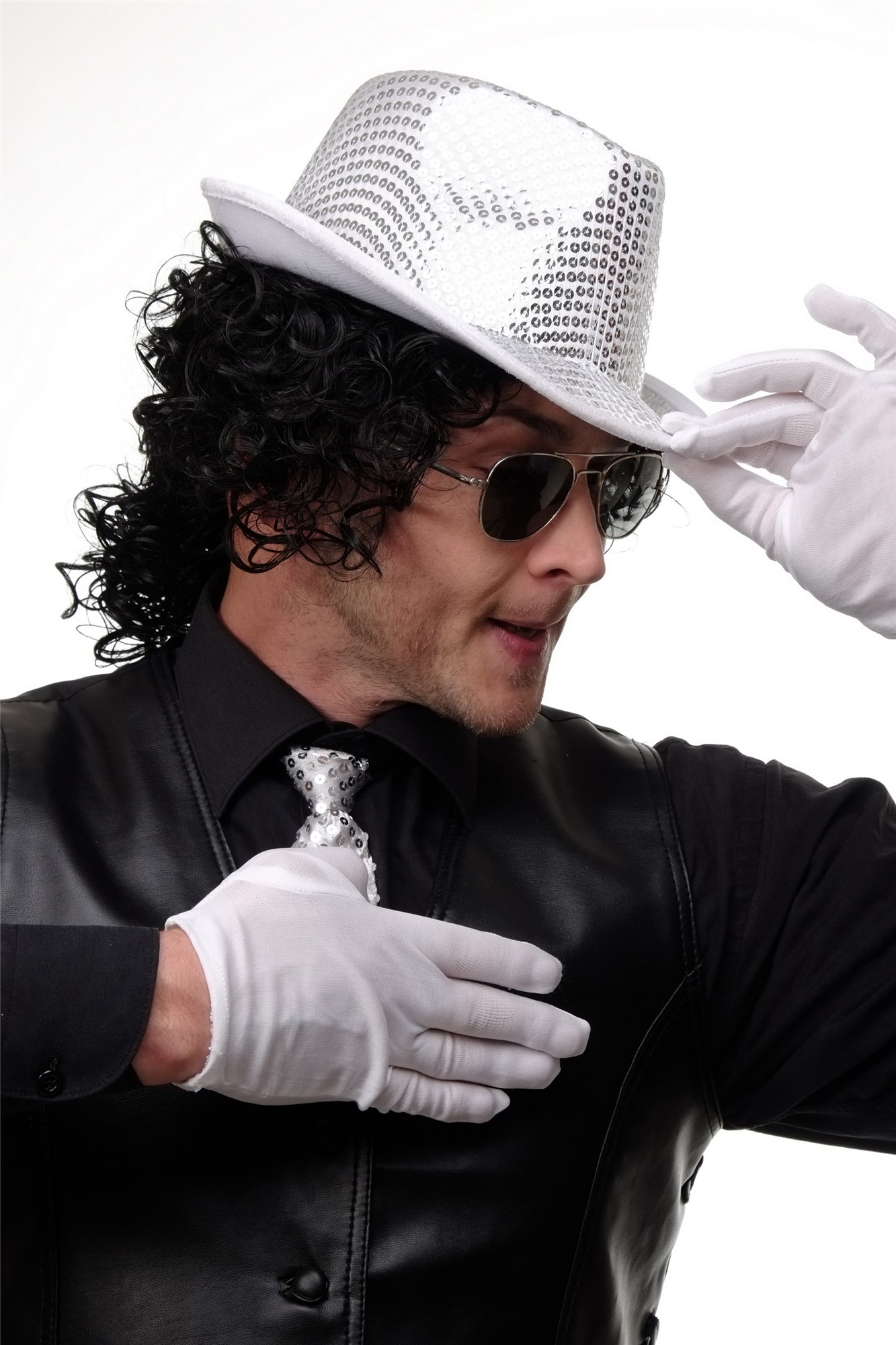 hochwertige Qualitätsperücken, Perücke Gelockt Zopf Barock Musiker Schwarz Modell: MJ-4, Ansicht 4, WIG ME UP: Ihr Perücken Online Shop lockige Tressen-Perücke Samtschwarz schulterlange Haare für Herren