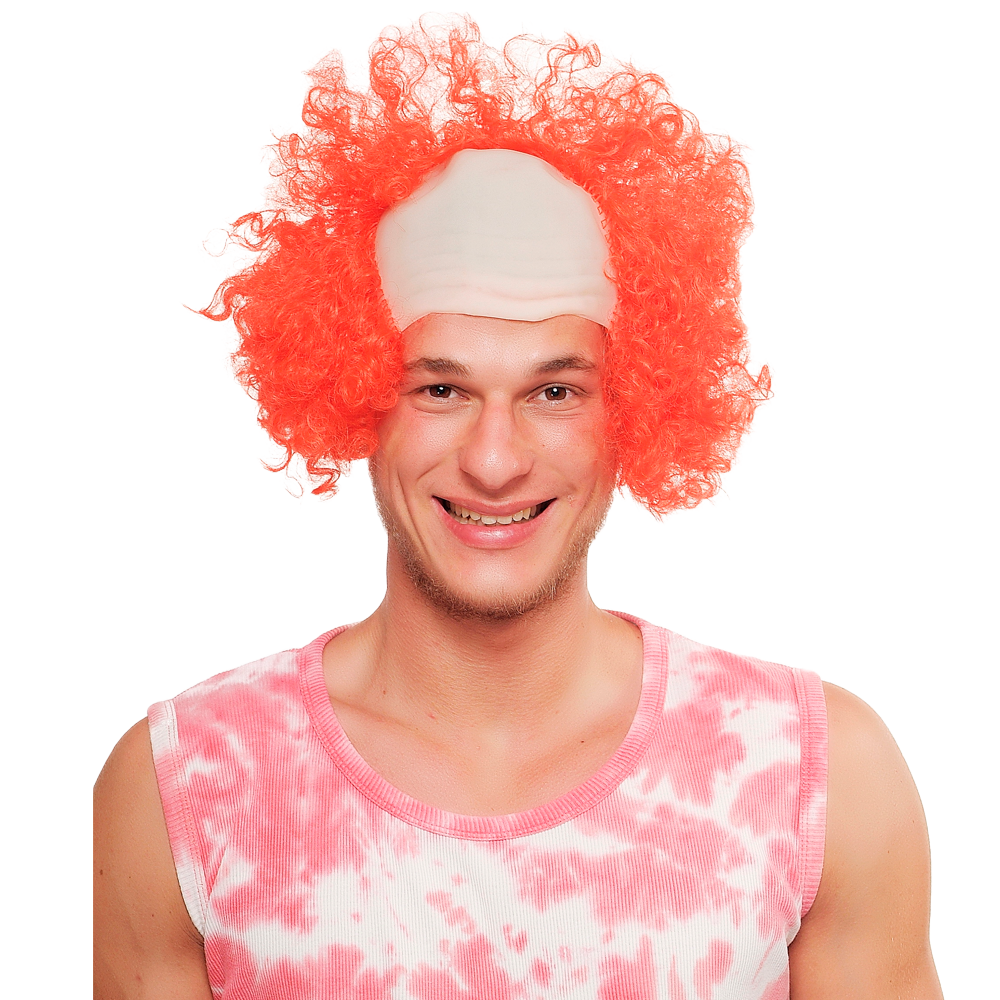 Orange-Rote Clown Perücke mit Halbglatze