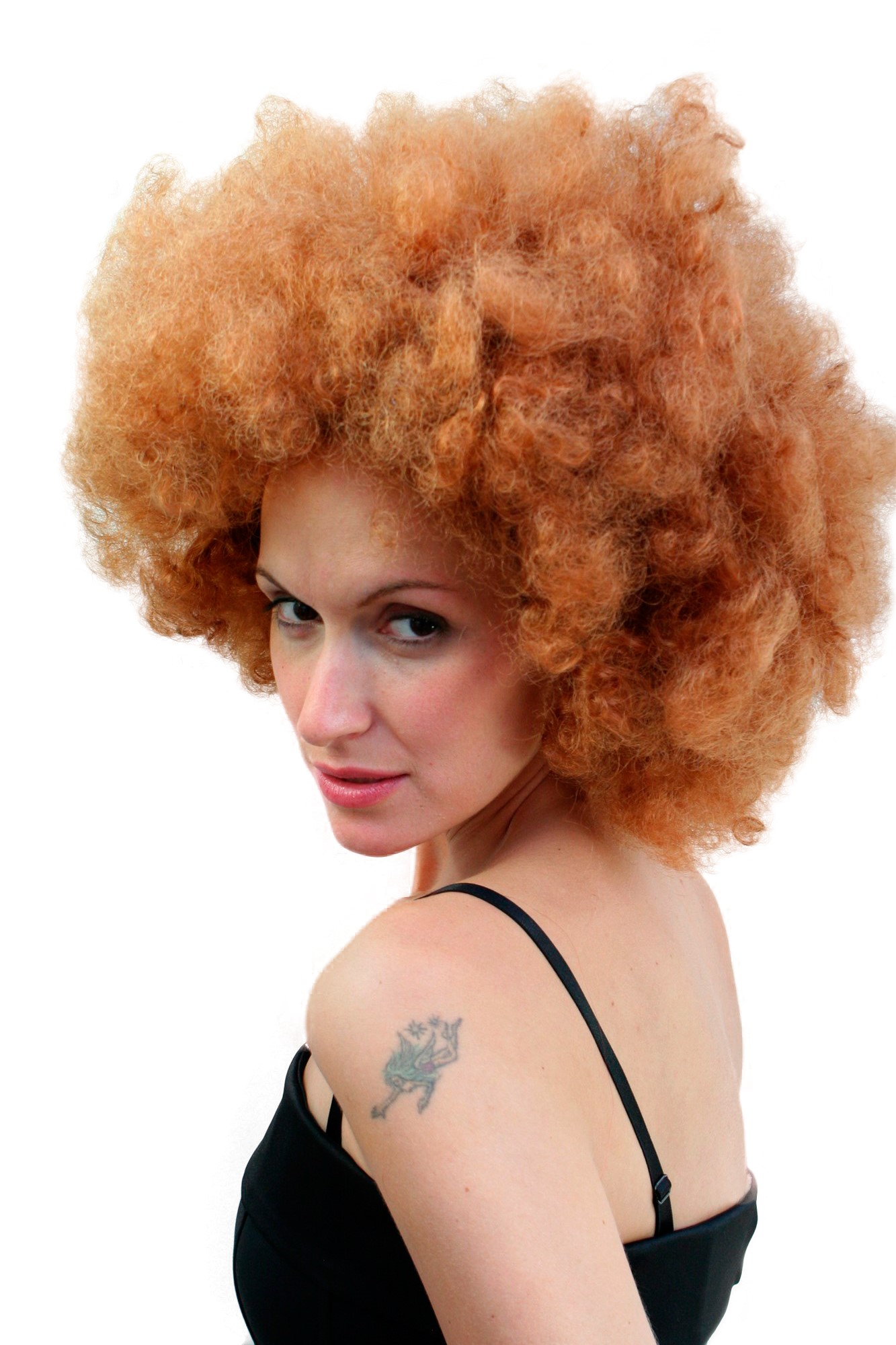 Party/Fancy Dress AFRO WIG reddish red-brown brunette foxy brown funk 70ies SUPERBAD HUGE VOLUME, front view, WIG ME UP: Your Perücken Online Shop Party Wig, Ladies, Brown, curled, shoulder-length