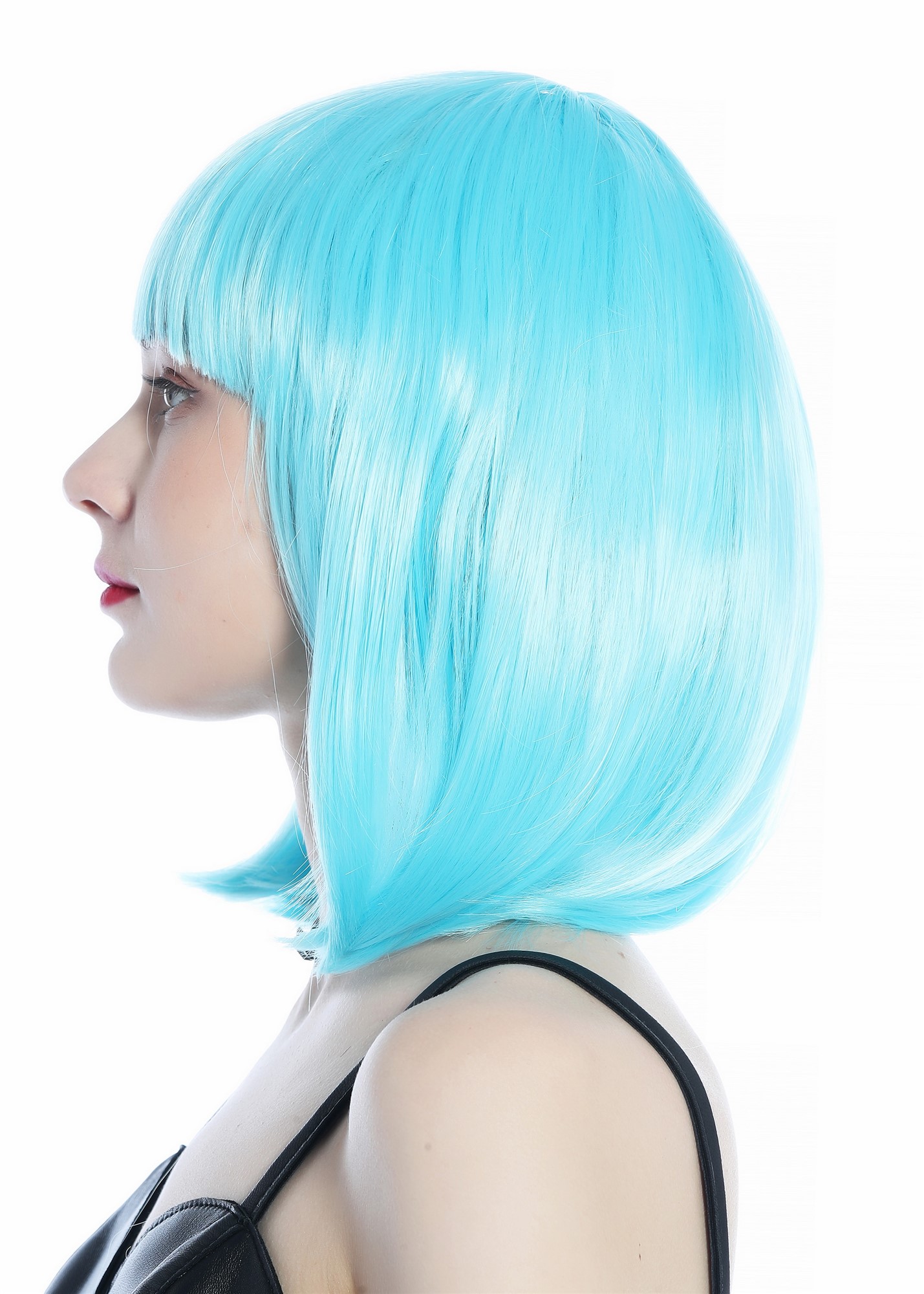 Wig Ladies Women Halloween Carnival short smooth longbob bangs light blue CW-052, view 3, WIG ME UP: Your Perücken Online Shop Party Wig, Ladies, baby blue, straight, short