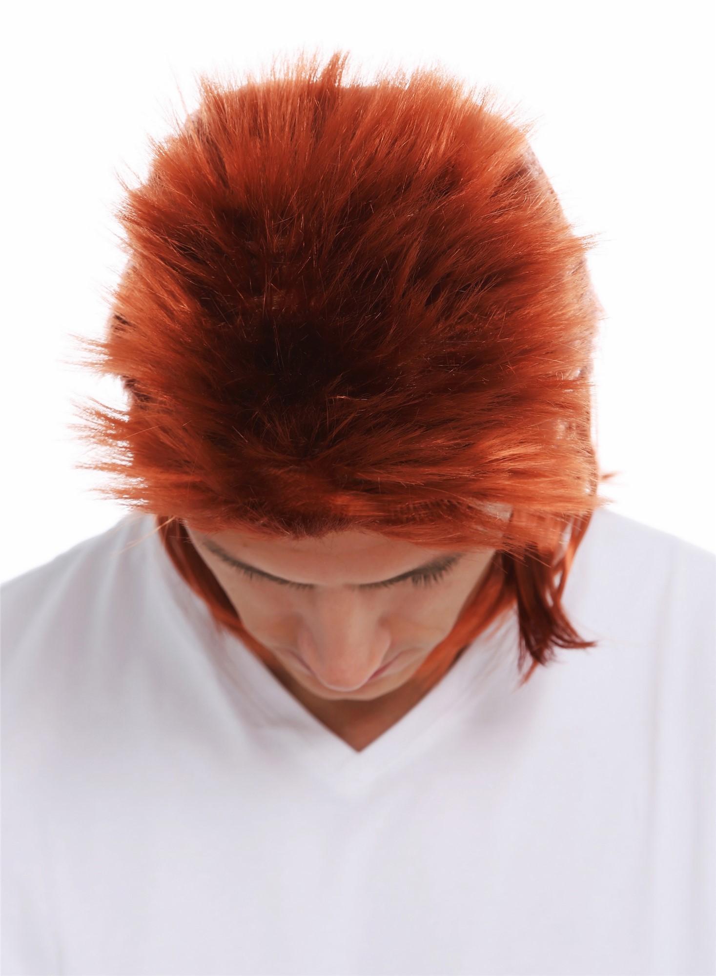 günstige Party Perücke, Perücke 80er Proll Igel Vokuhila Kupferrot 31910-FR14B, Ansicht 4, WIG ME UP: Ihr Perücken Online Shop glatte Party Perücke Hennarot schulterlange Haare für Herren