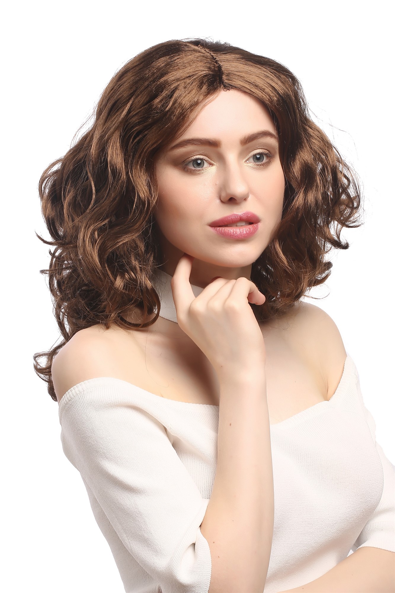 Lady Party Wig Halloween Fancy Dress long very voluminous curly curls middle-parting brown 20", view 2, WIG ME UP: Your Perücken Online Shop Party Wig, Ladies, medium brown, curled, long