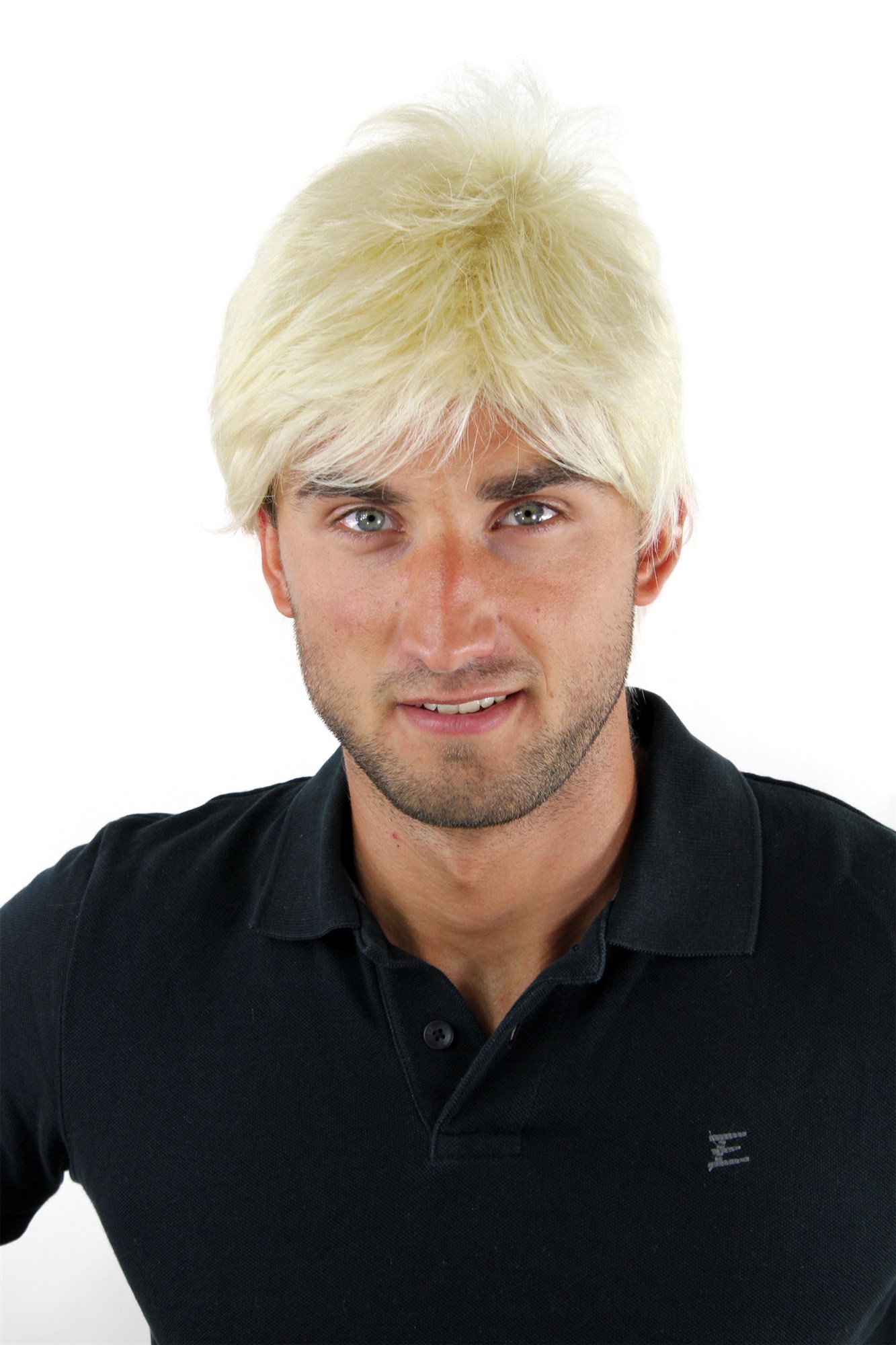 Men's WIG (for Men or Unisex) HIGH  synthetic short BRIGHT BLOND blonde youthful young look, front view, WIG ME UP: Your Perücken Online Shop Quality Wigs, Men, platinum blonde, straight, short