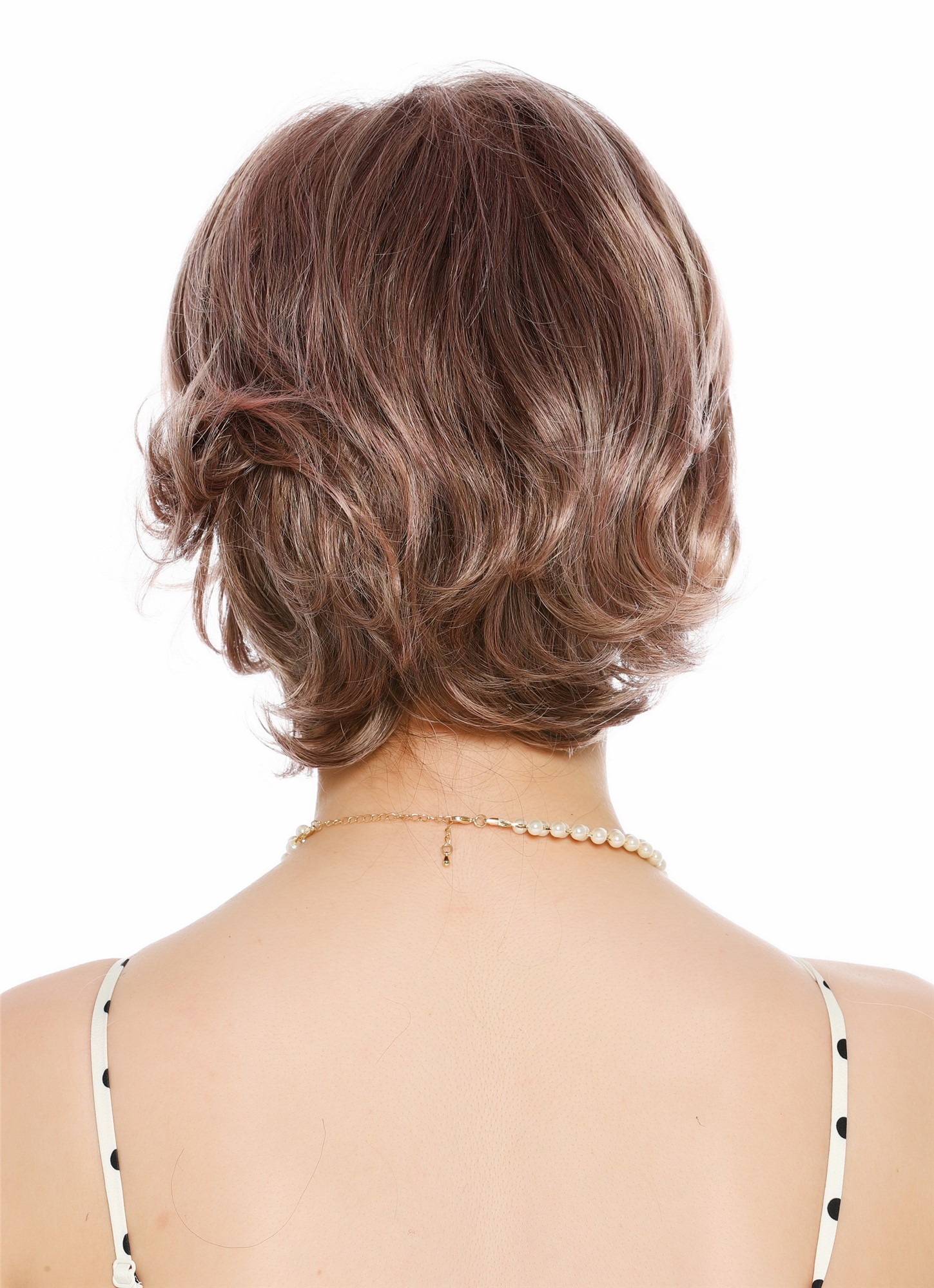 Perücke Damen kurz adrett gewellt Scheitel Blond Mix rosa Highlights VK-69-2215T