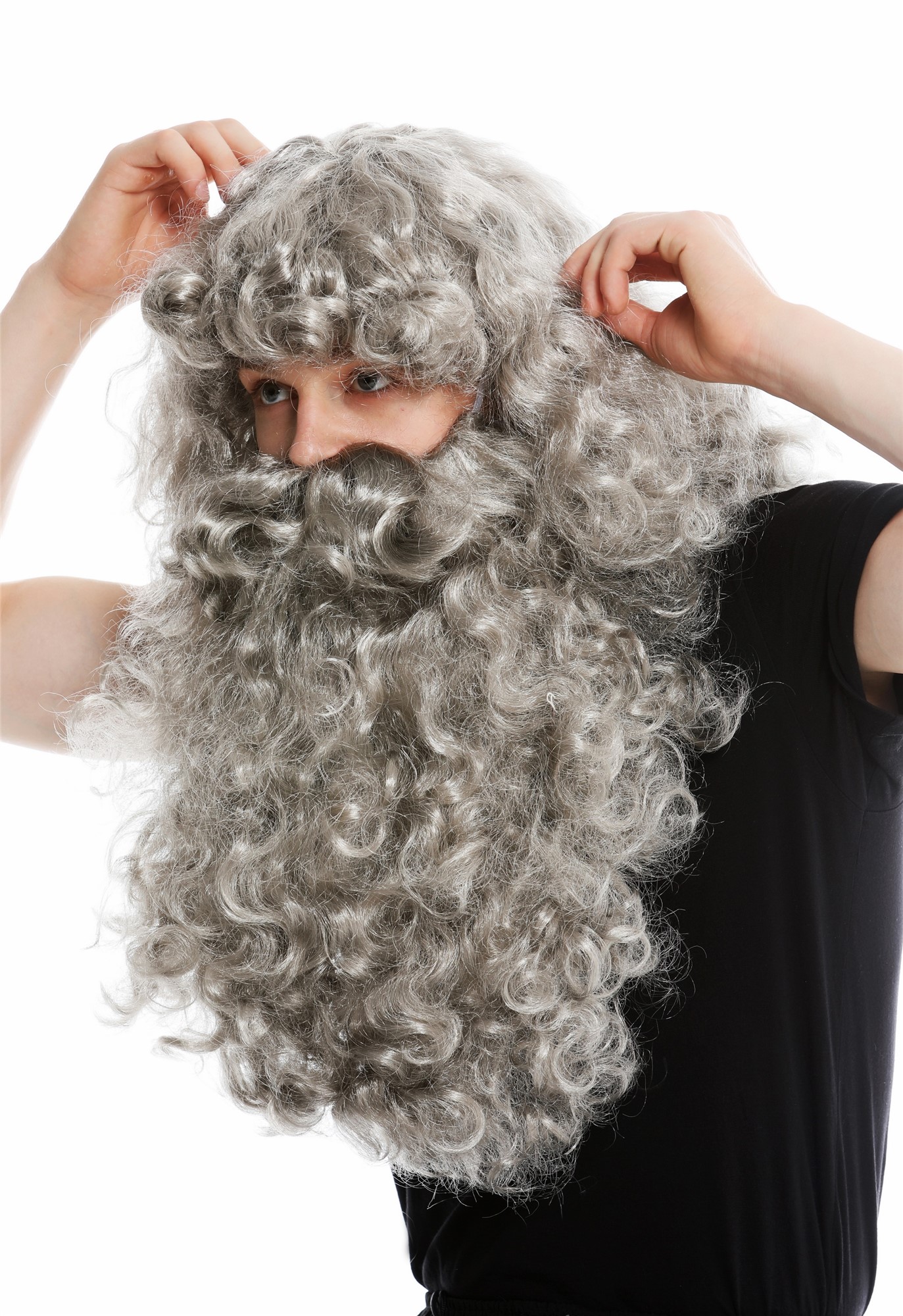 Party Wig, Men, silver gray, curled, short