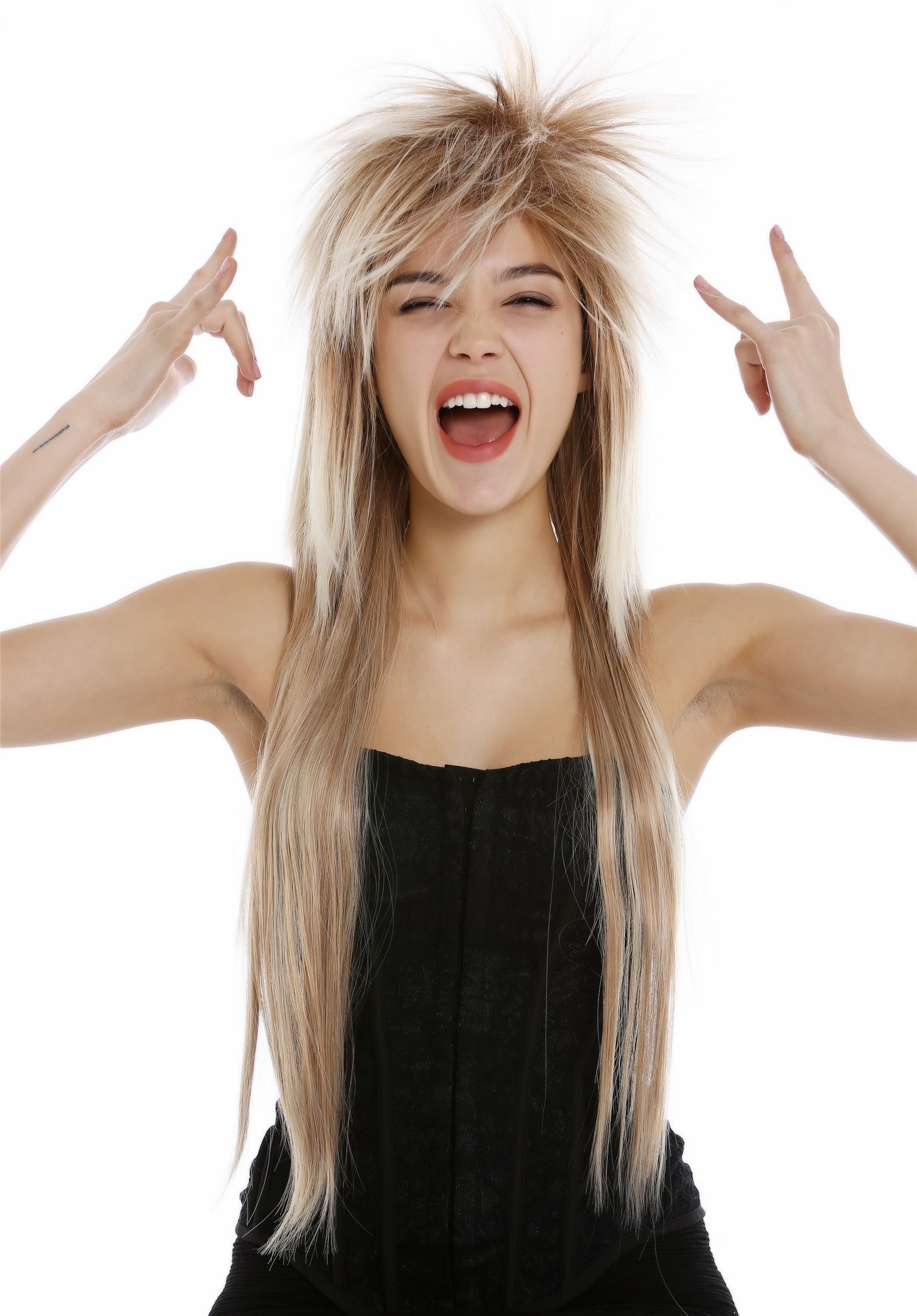 hochwertige Qualitätsperücken, Perücke 80er Glam Rock lang toupiert Blond Mix 9666-27T613, Ansicht 2, WIG ME UP: Ihr Perücken Online Shop glatte Tressen-Perücke Blond-Mix sehr lange Haare für Damen