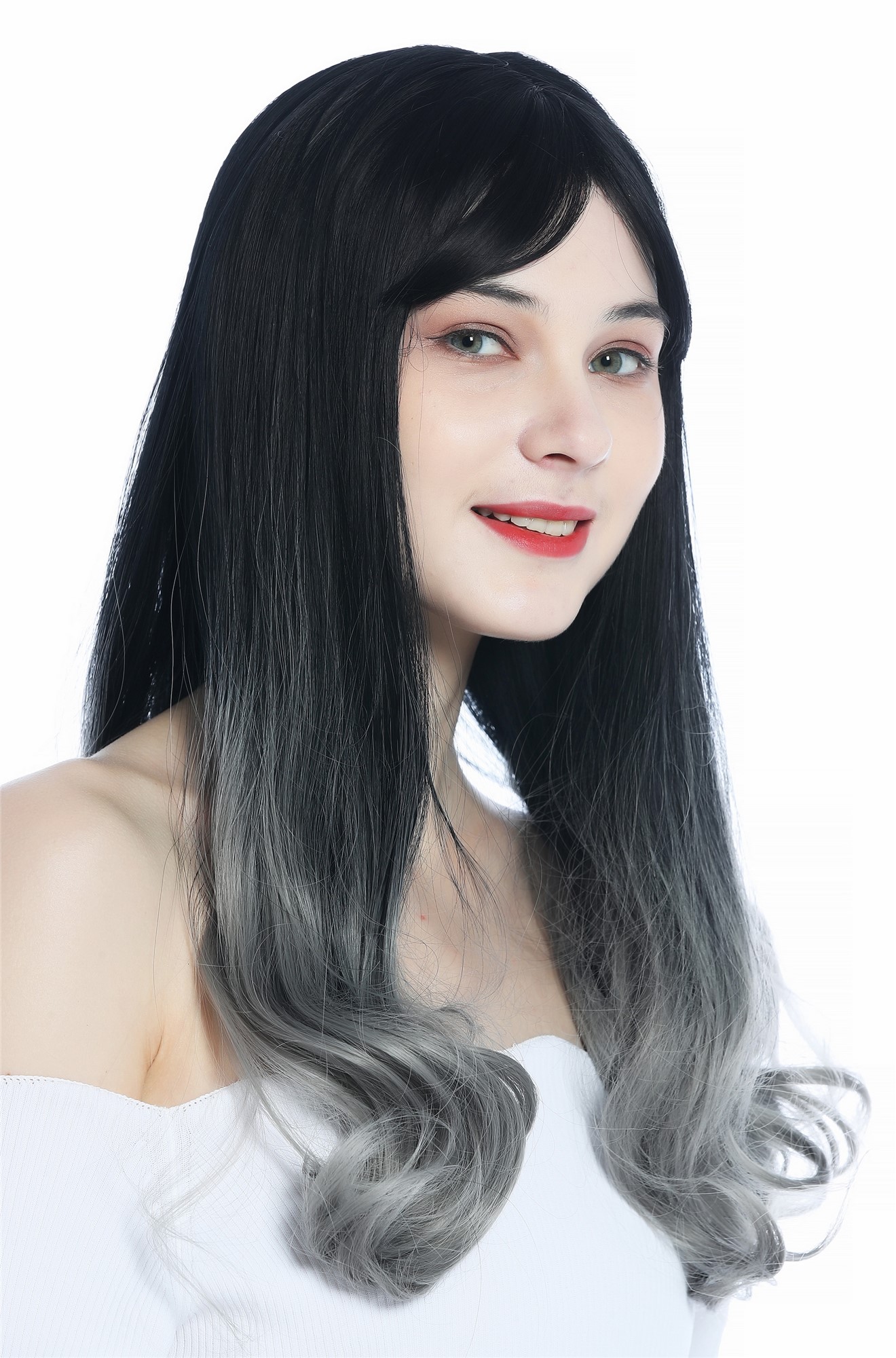 Women's Wig lady long sleek smooth but wavy tips ombre dark brown to grey 1574, view 6, WIG ME UP: Your Perücken Online Shop Quality Wigs, Ladies, Dark brown with gray tips, wavy, long