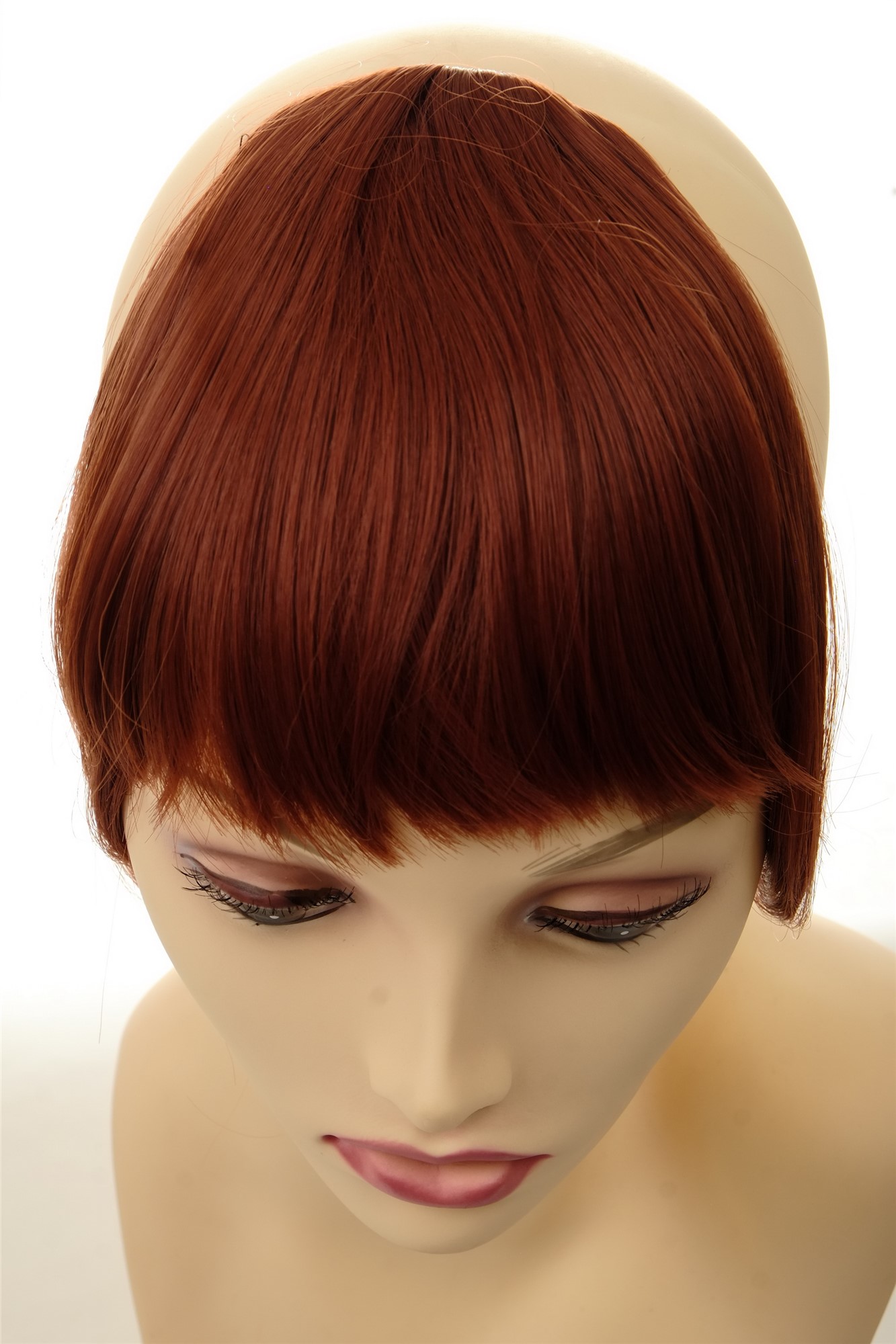 YZF-W1030-350 Hair Piece Clip-in Bangs Fringe long framing strands for perfect natural fit heat resistant fiber styleable dark copper red, view 4, WIG ME UP: Your Perücken Online Shop Clip-In Bang, copper, straight, short