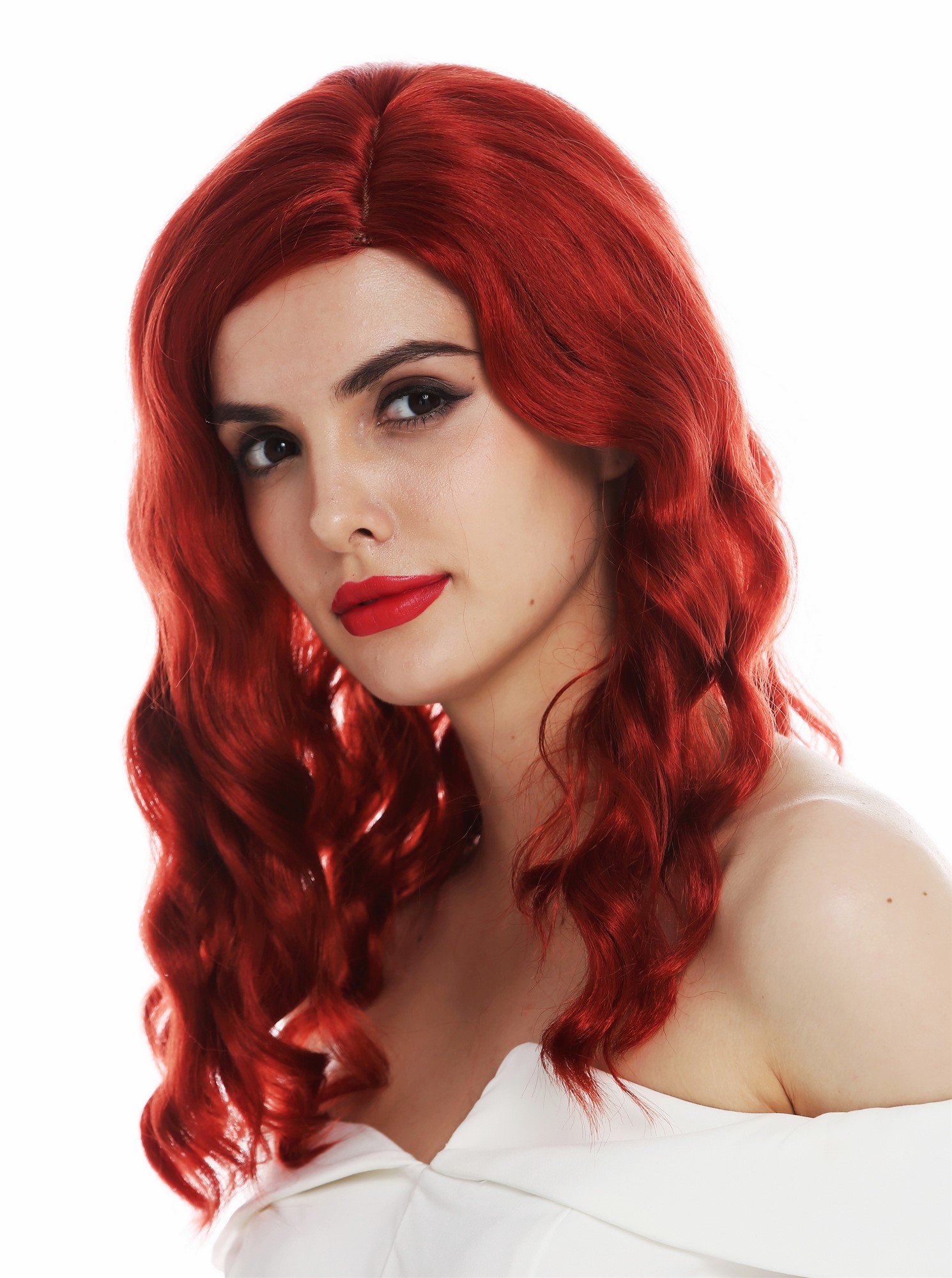 hochwertige Qualitätsperücken, Perücke lang Scheitel edel wellig gewellt rot Hollywood Diva VK-58-137, Ansicht 6, WIG ME UP: Ihr Perücken Online Shop wellige Tressen-Perücke mit Kopfhaut-Imitat Feuerrot schulterlange Haare für Damen
