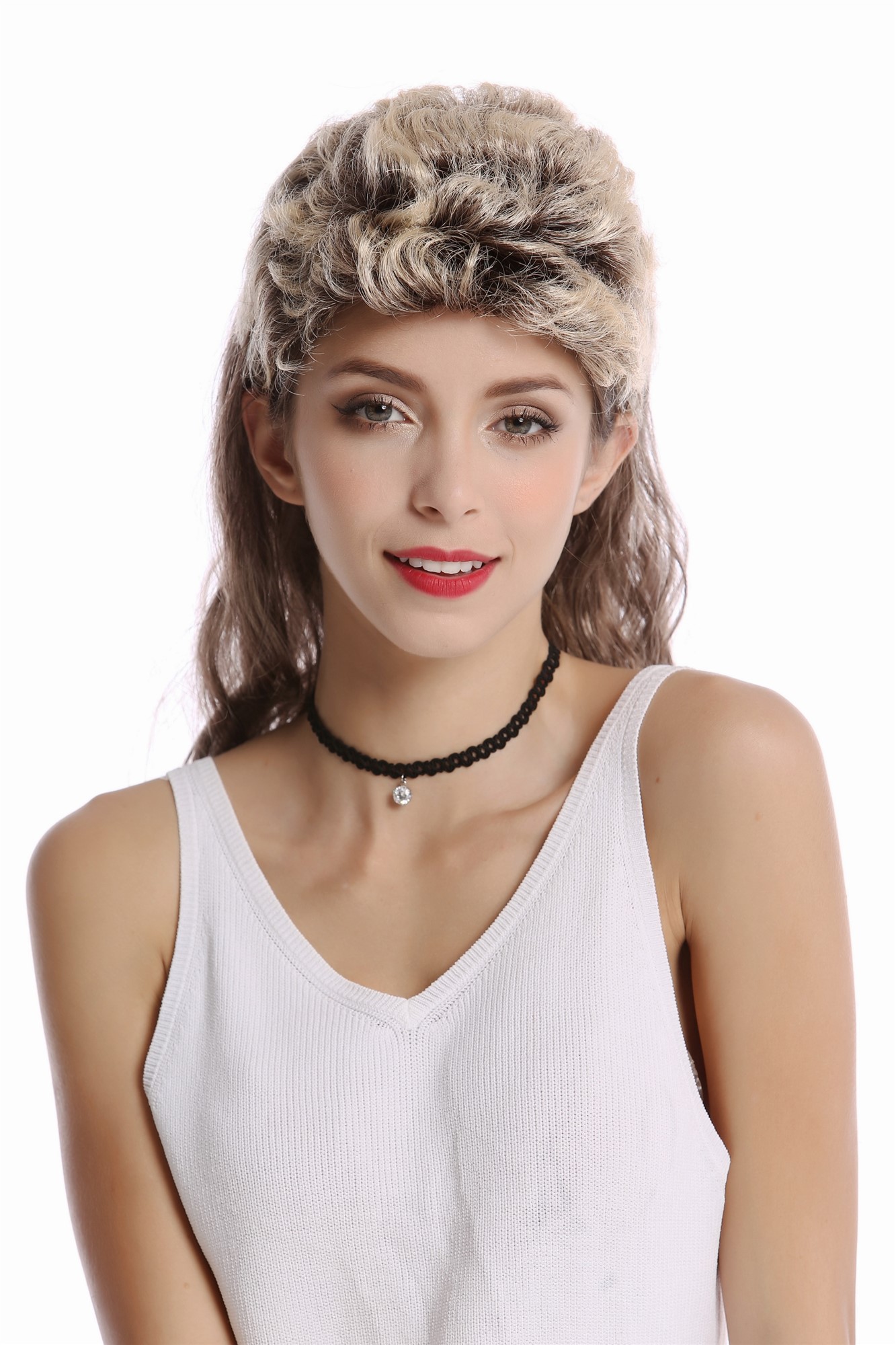 günstige Party Perücke, Perücke Vokuhila Braun Blond Strähnen H20-P02/P70TP4, Ansicht 2, WIG ME UP: Ihr Perücken Online Shop wellige Party Perücke Blond,Braun lange Haare Unisex
