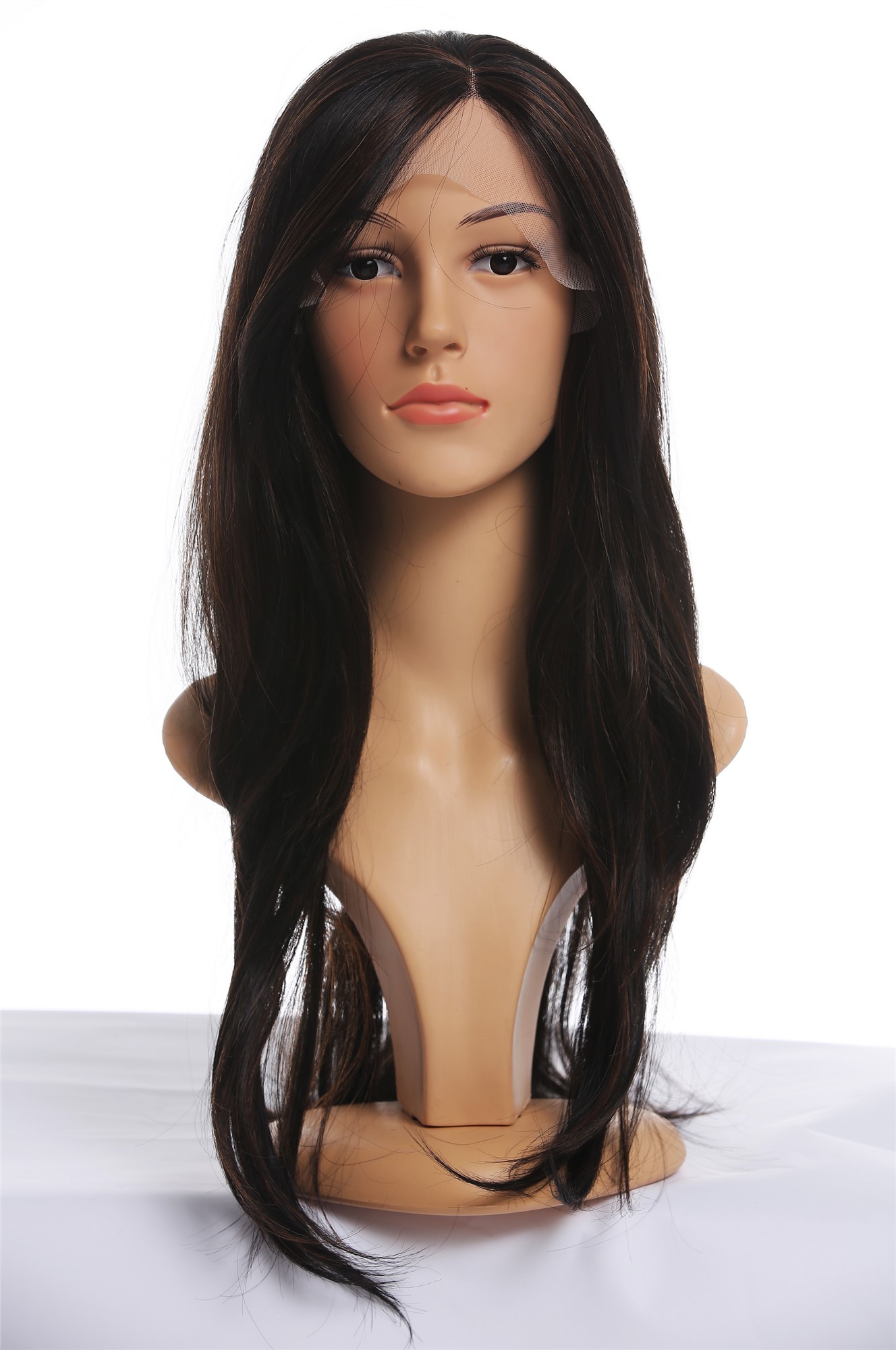 hochwertige Qualitätsperücken, Perücke Lace-Front Monofilament lang sleek glatt schwarzbraun kupferbraun gesträhnt DW2768-MF-2H30, Ansicht 8, WIG ME UP: Ihr Perücken Online Shop glatte Tressen-Perücke mit Teil-Mono Oberkopf, Front-Lace Schwarz-Braun-Mix lange Haare für Damen