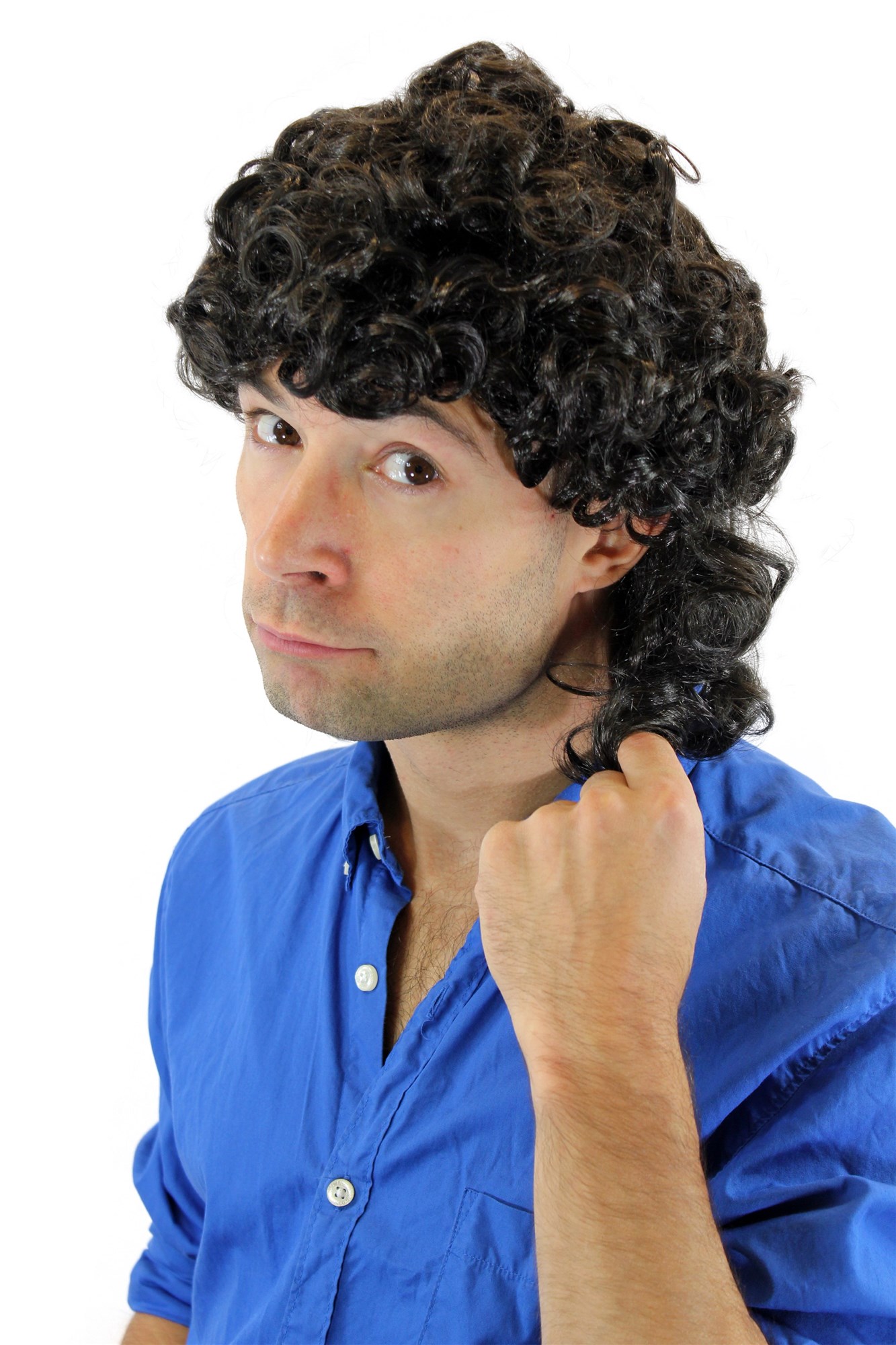 Party Wig, Men, Black, curled, shoulder-length