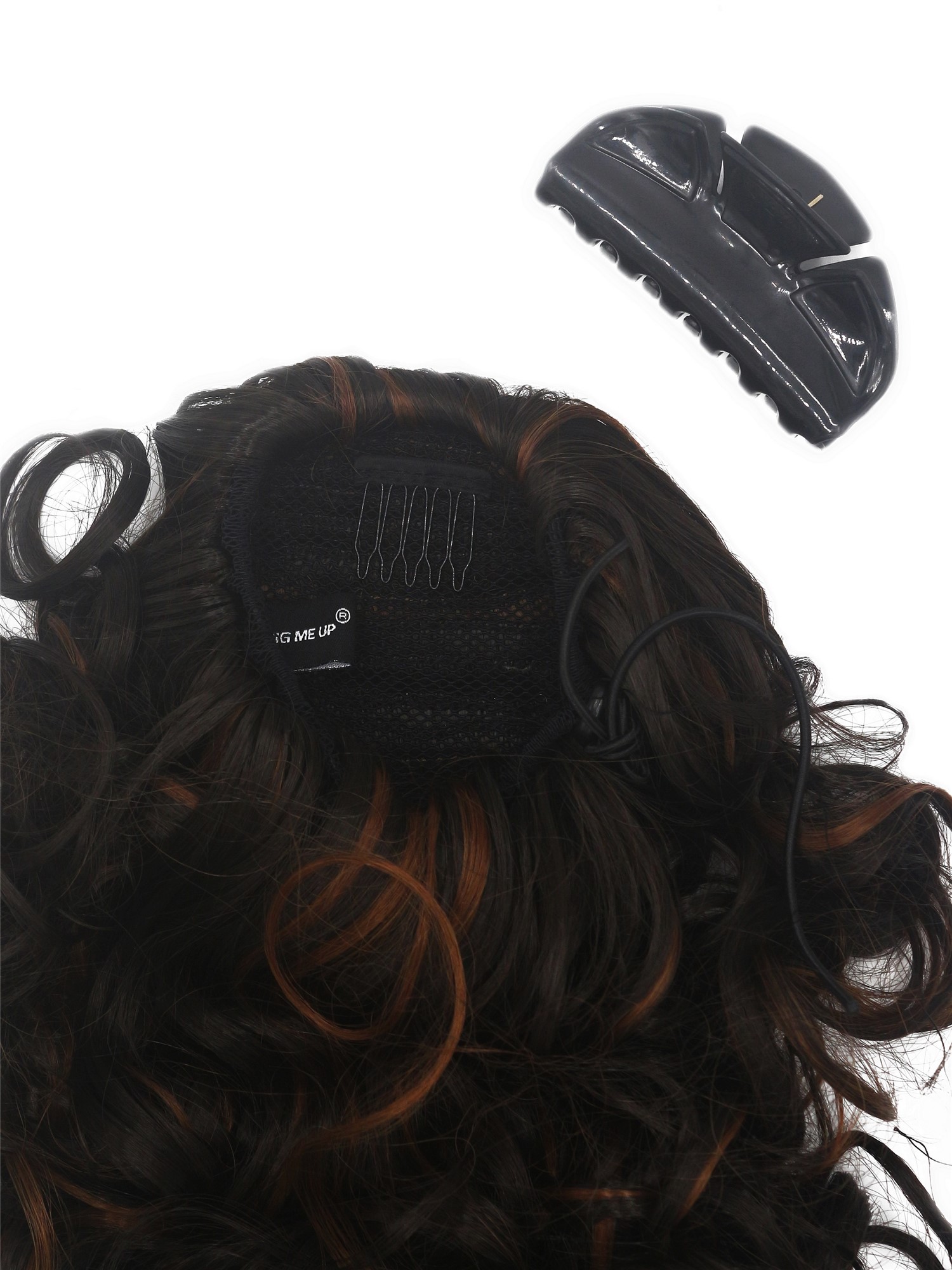 Ponytail Combs Clamp long voluminous curled chestnut brown streaked MKB-6A, view 4, WIG ME UP: Your Perücken Online Shop Ponytails, brown mix, curled, shoulder-length