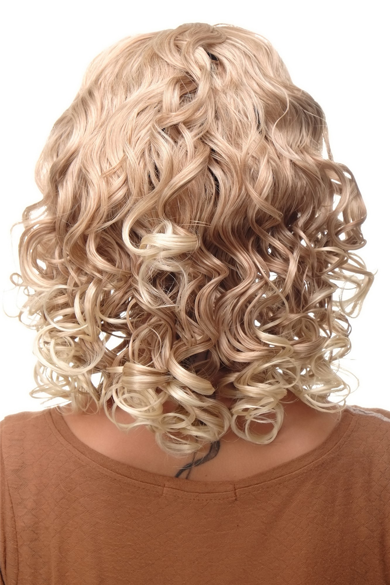hochwertige Qualitätsperücken, Perücke Stirnband natürlicher Blond-Mix Locken Schulterlang BRO-704-27T613, Ansicht 4, WIG ME UP: Ihr Perücken Online Shop lockige Tressen-Perücke mit Stirnband Blond-Mix schulterlange Haare für Damen