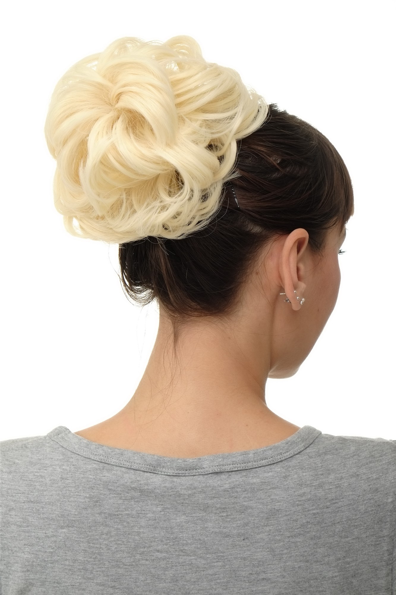 Haarteil Dutt Haarrose Buschig Platinblond Q840-613, Vorderansicht, WIG ME UP: Ihr Perücken Online Shop lockiger Dutt Haarteil Platinblond