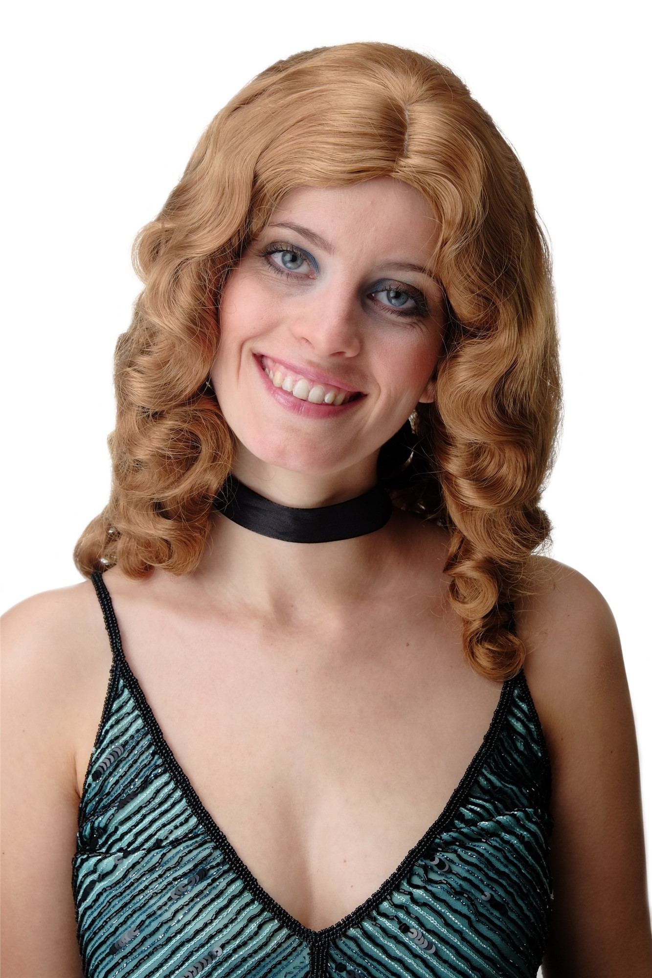 hochwertige Qualitätsperücken, Perücke Diva Wasserwelle Blond Gesträhnt GFW1860-16-27B, Vorderansicht, WIG ME UP: Ihr Perücken Online Shop wellige Tressen-Perücke mit Kopfhaut-Imitat Honigblond-Karamellblond-Mix schulterlange Haare für Damen