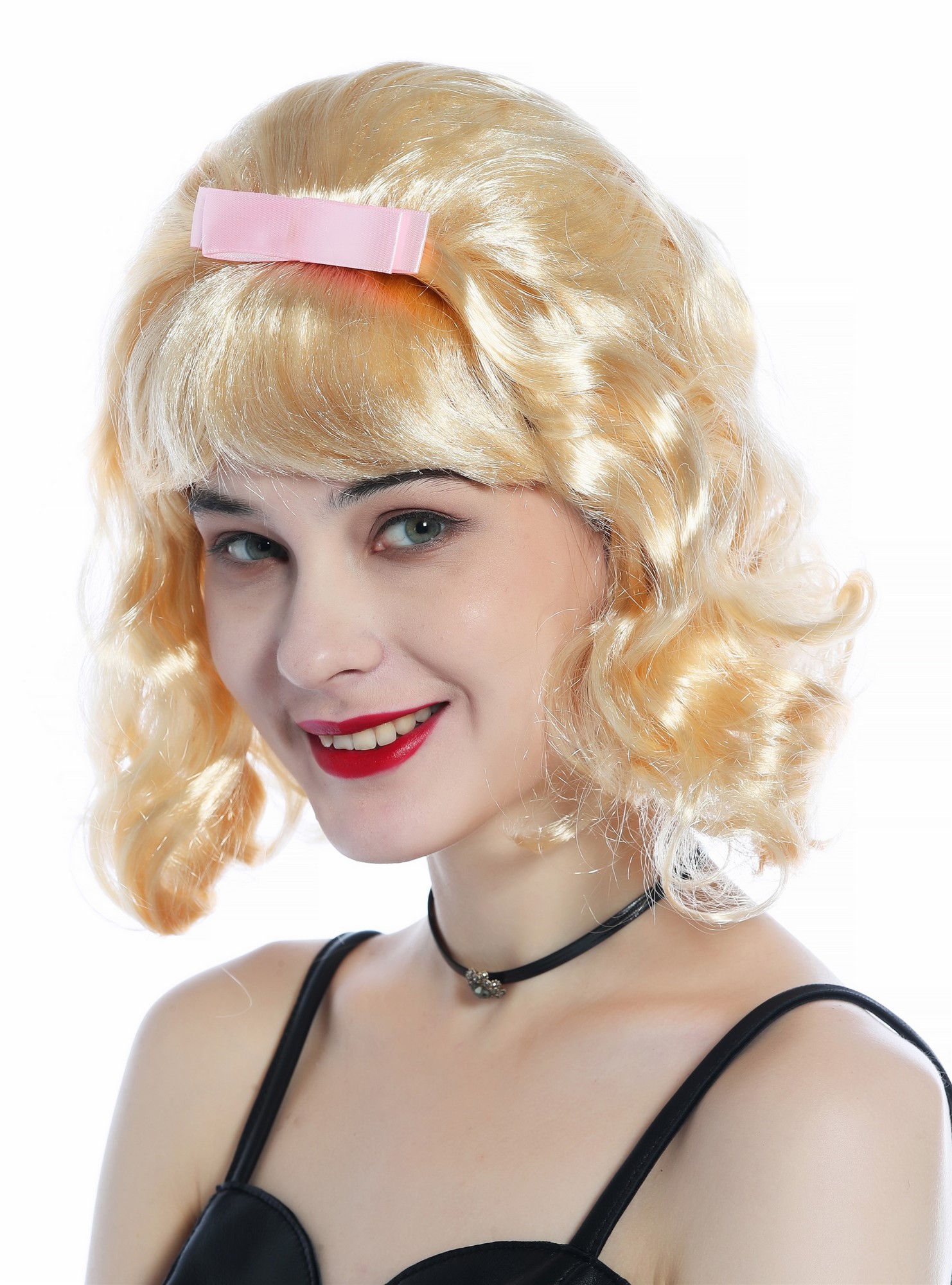 günstige Party Perücke, Perücke 50er Rockabilly Locken Hellblond Schlaufe Beehive 91734-ZA02, Ansicht 2, WIG ME UP: Ihr Perücken Online Shop wellige Party Perücke Hellblond kurze Haare für Damen