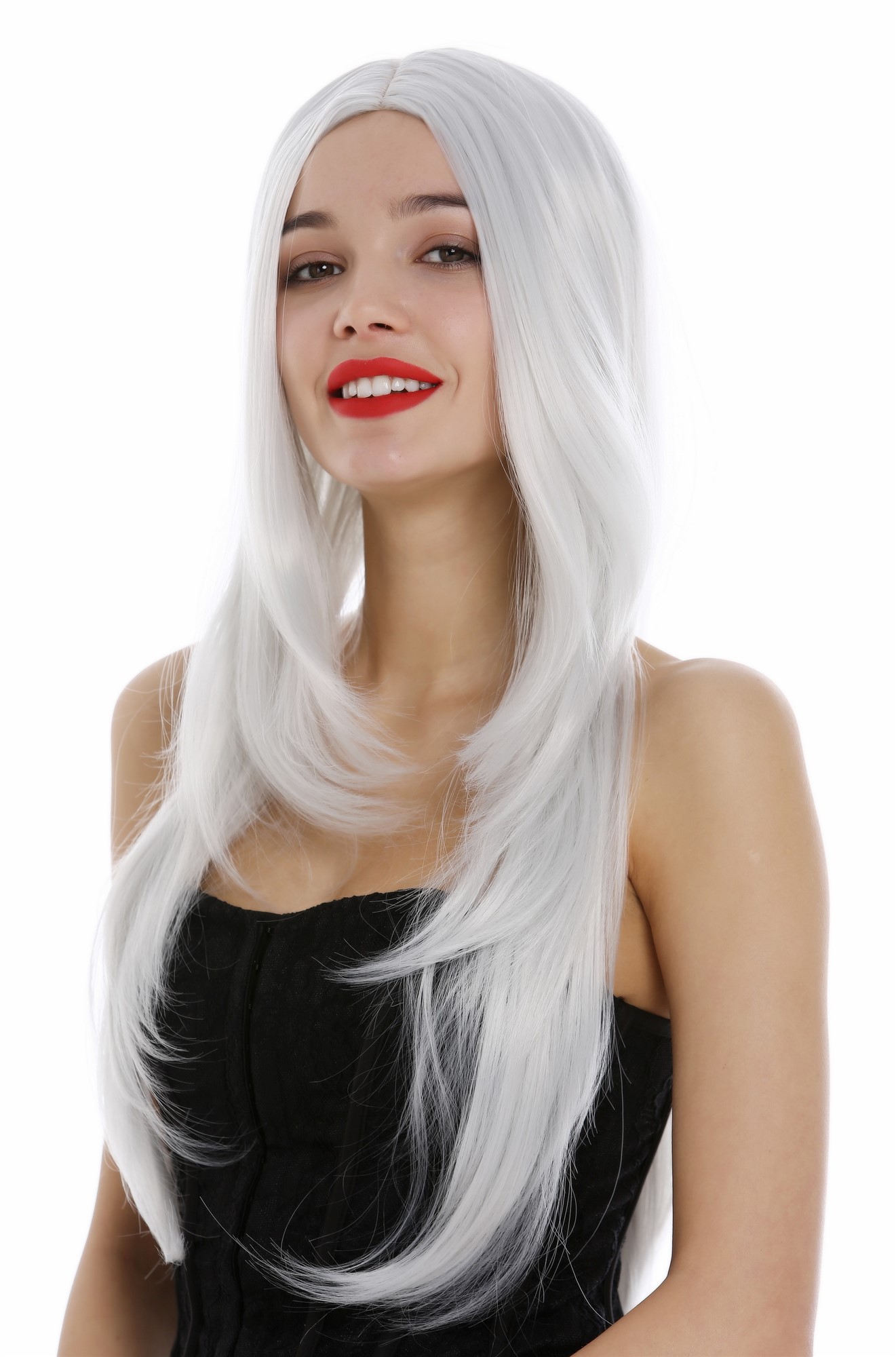 Lady wig long parting layered straight sleek light white-ish gray Fairy Elf 3217, front view, WIG ME UP: Your Perücken Online Shop Quality Wigs, Ladies, white-gray, straight, very long