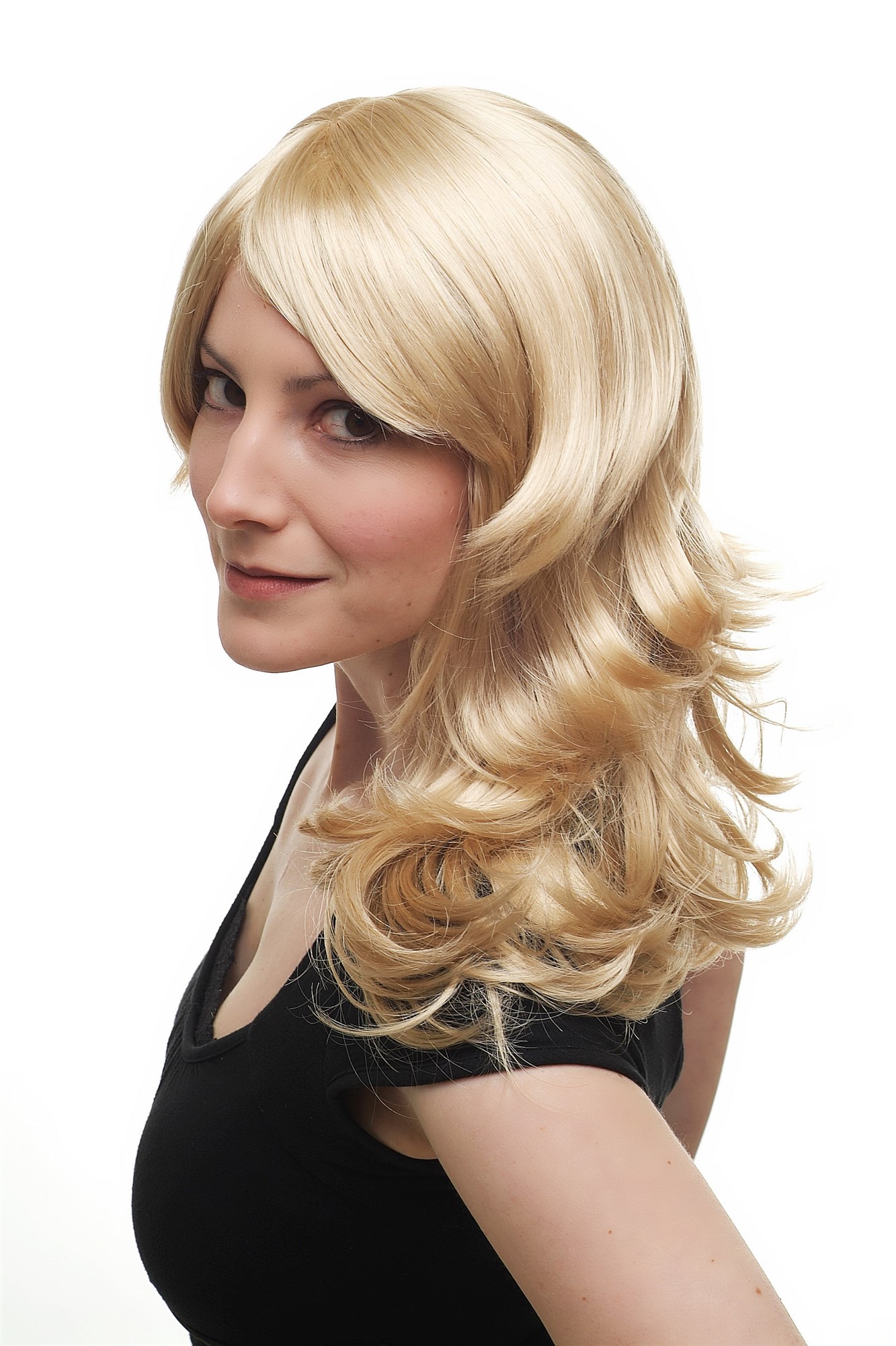 hochwertige Qualitätsperücken, Perücke Sexy & Glamourös hellblond schulterlang gestuft 3271-202, Ansicht 8, WIG ME UP: Ihr Perücken Online Shop wellige Tressen-Perücke mit Kopfhaut-Imitat Blond lange Haare für Damen